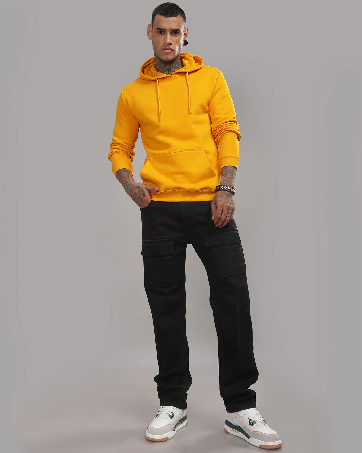 Men Mustard Printed Hoodie - Image 5