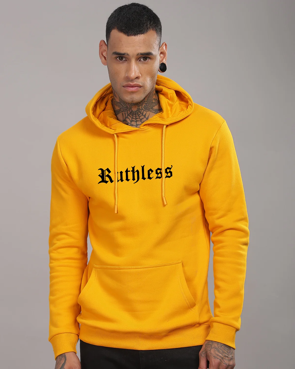 Men Mustard Printed Hoodie - Image 2