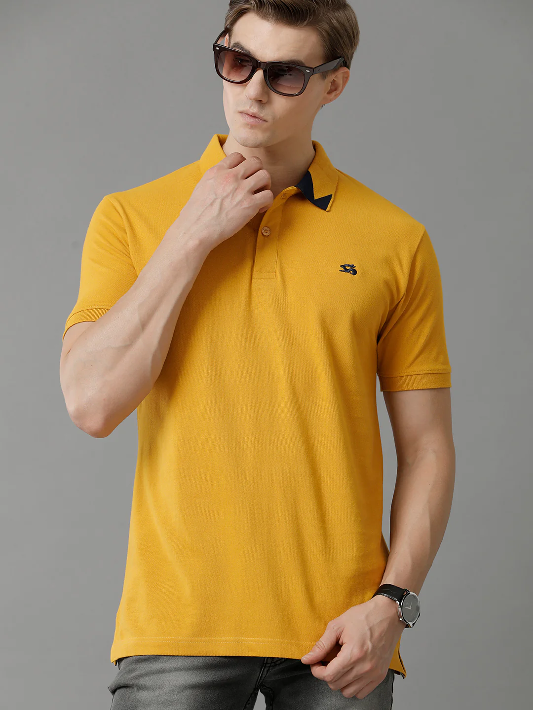 Men Mustard Regular Fit Polo T-Shirt - Image 2