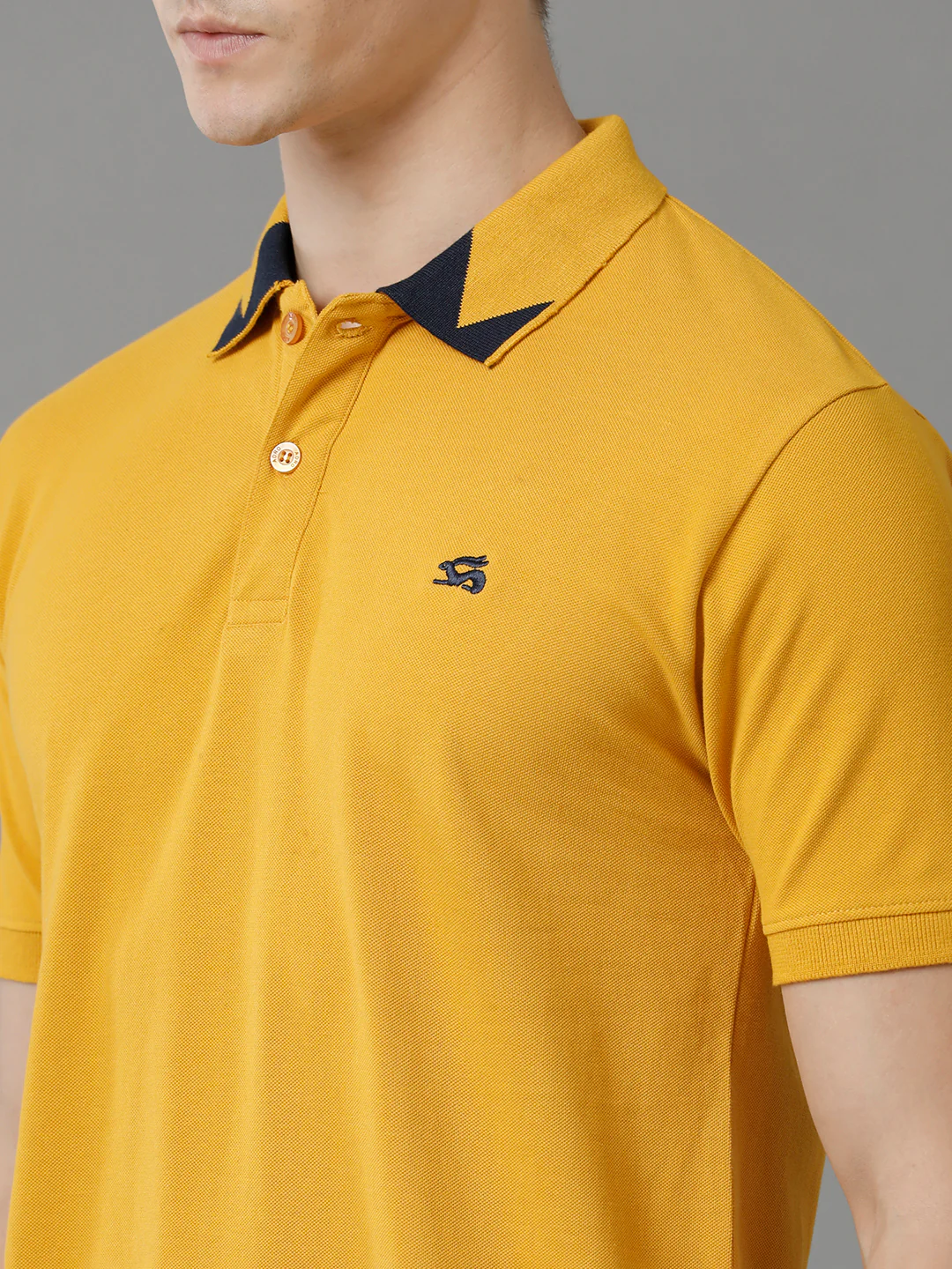Men Mustard Regular Fit Polo T-Shirt - Image 3