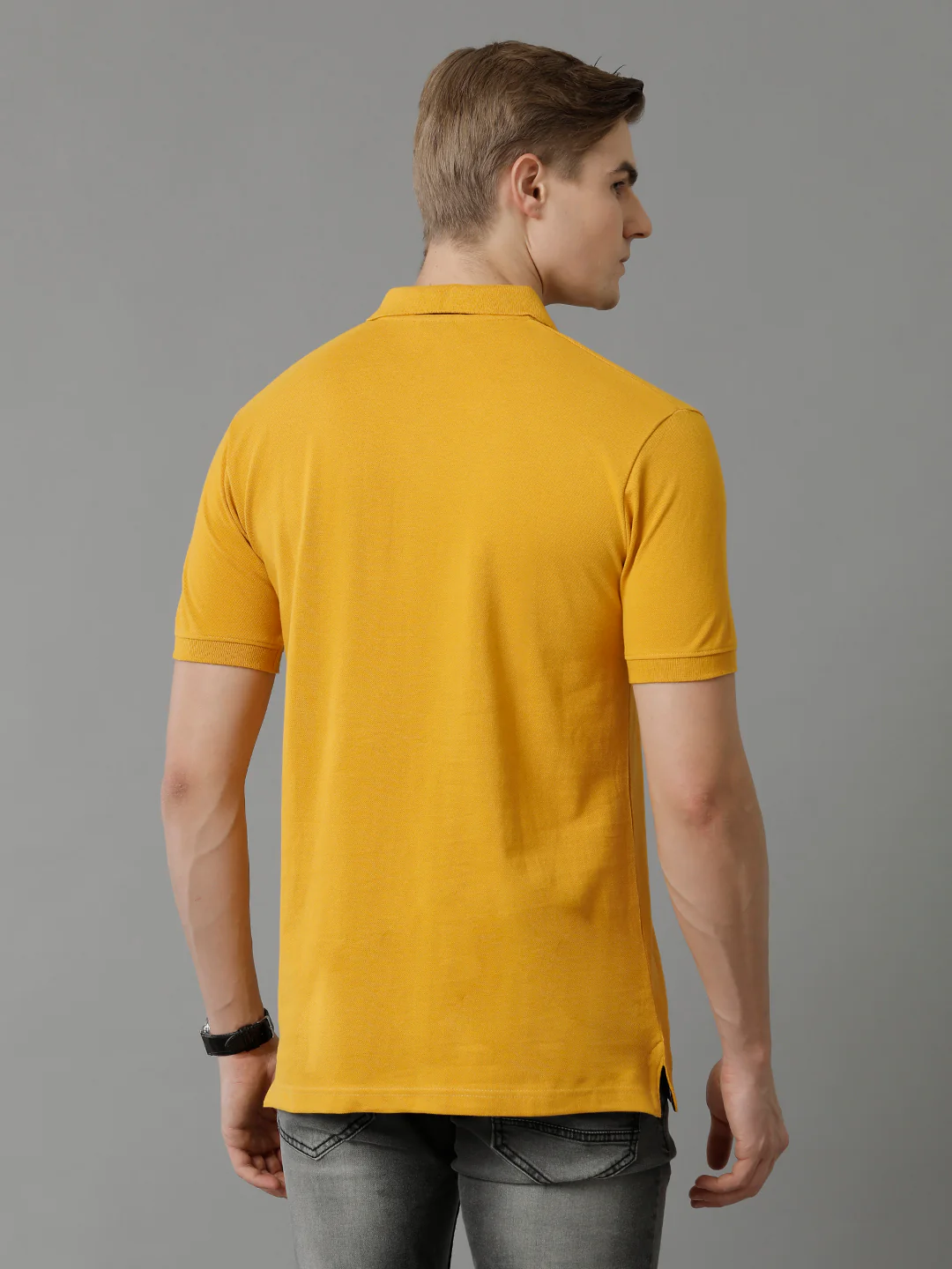 Men Mustard Regular Fit Polo T-Shirt - Image 4