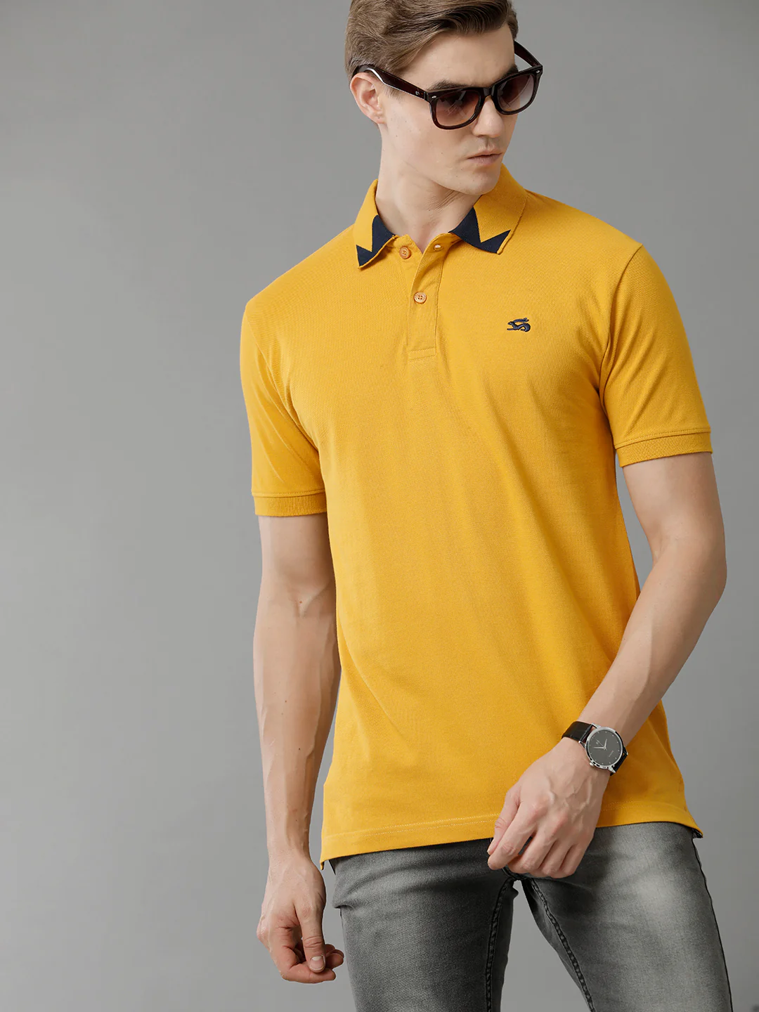 Men Mustard Regular Fit Polo T-Shirt - Image 5