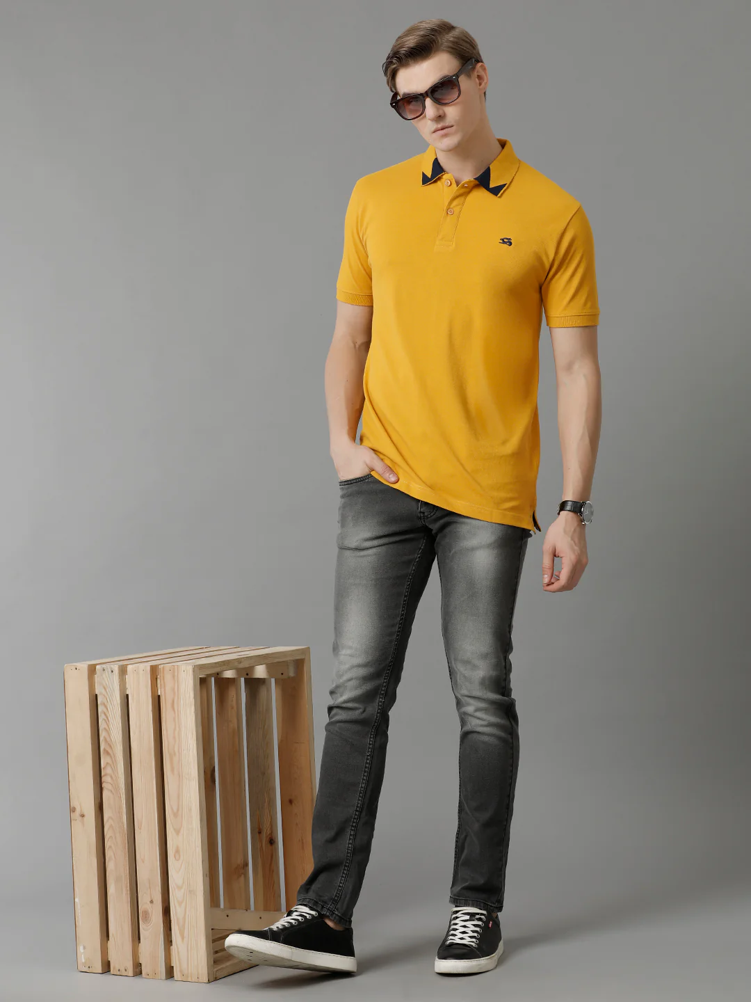 Men Mustard Regular Fit Polo T-Shirt - Image 6