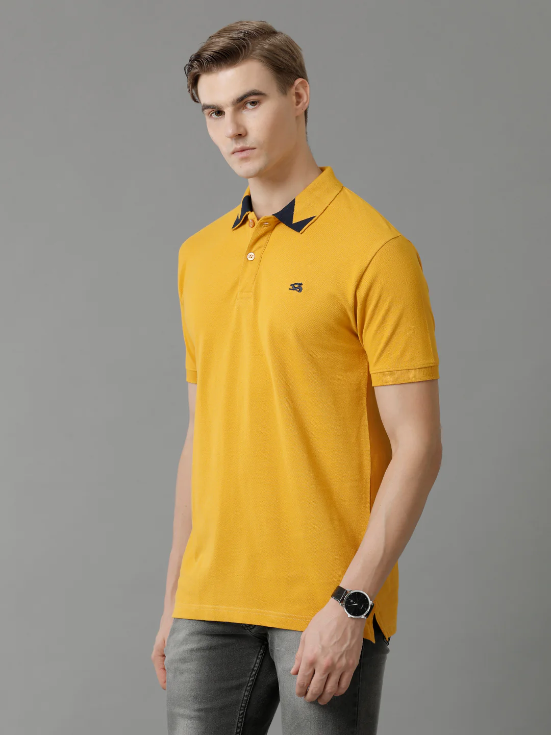 Men Mustard Regular Fit Polo T-Shirt - Image 7