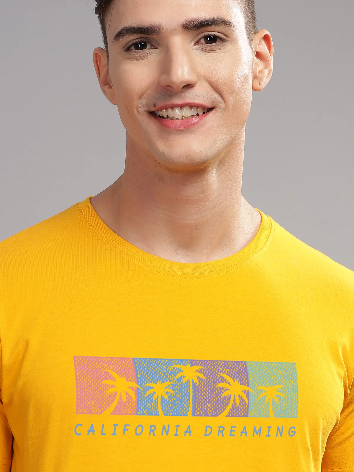 Men Mustard Round Neck T Shirt - Image 2
