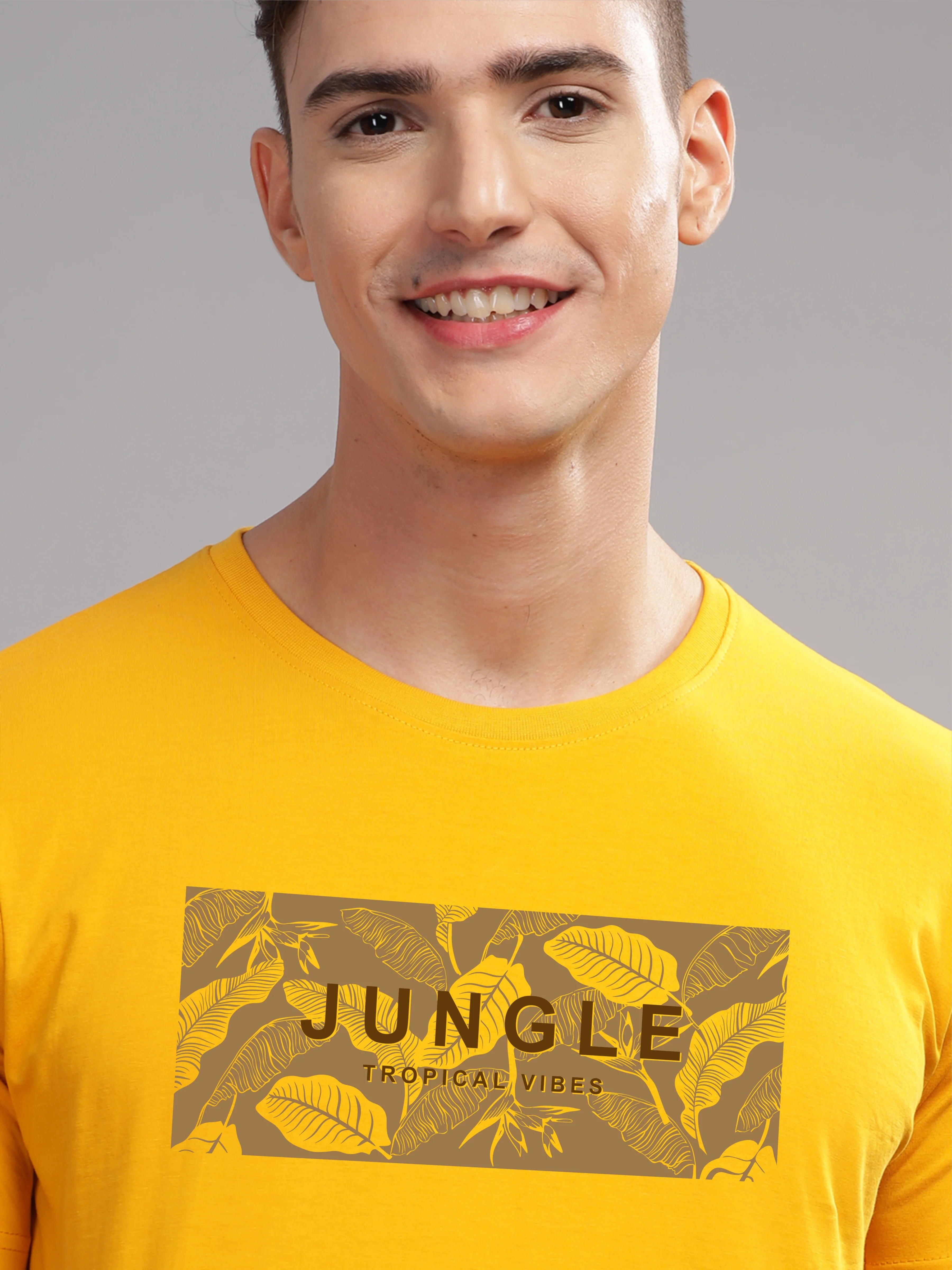Men Mustard Round Neck T Shirt - Image 2
