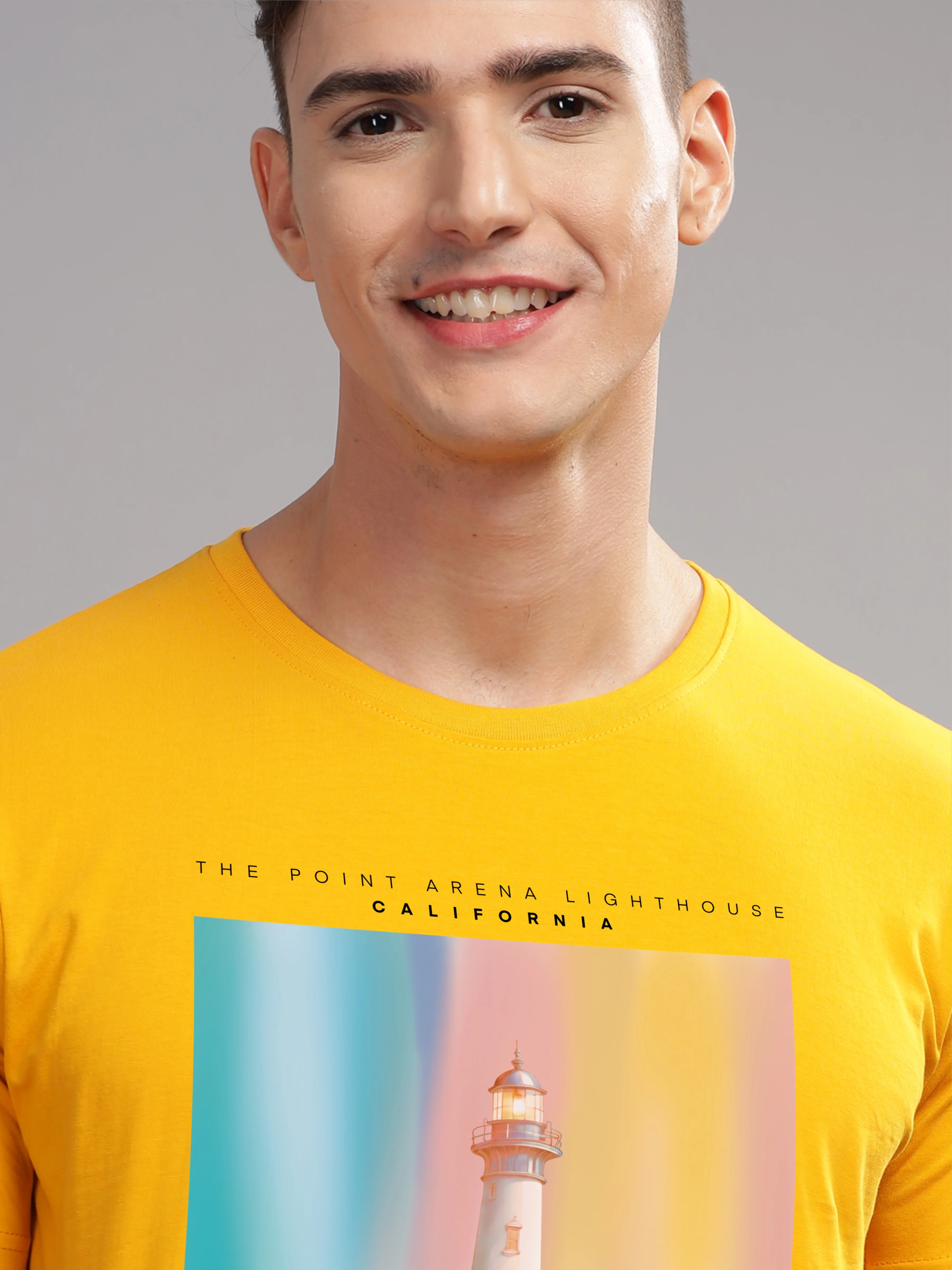 Men Mustard Round Neck T Shirt - Image 2