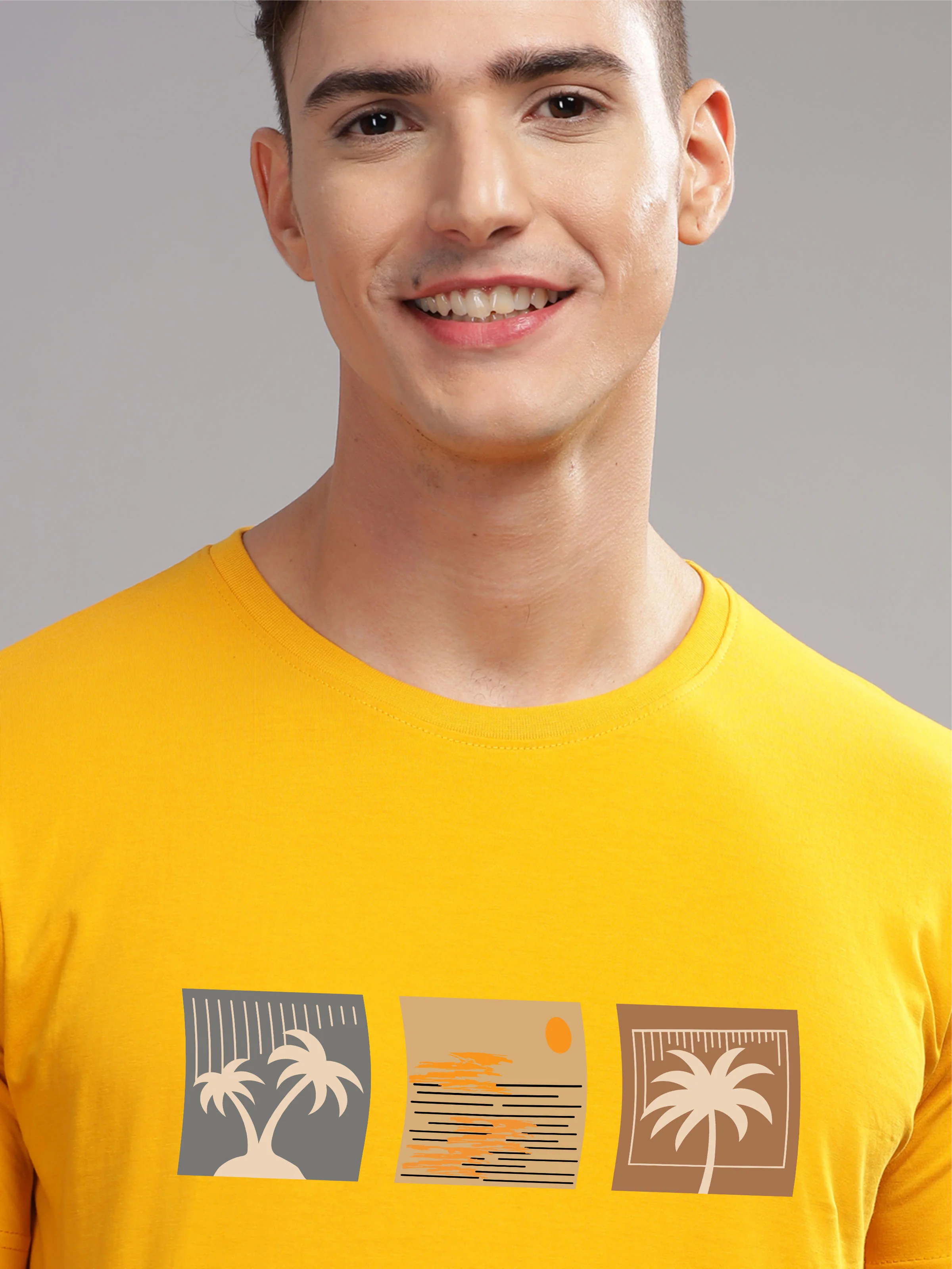 Men Mustard Round Neck T Shirt - Image 2