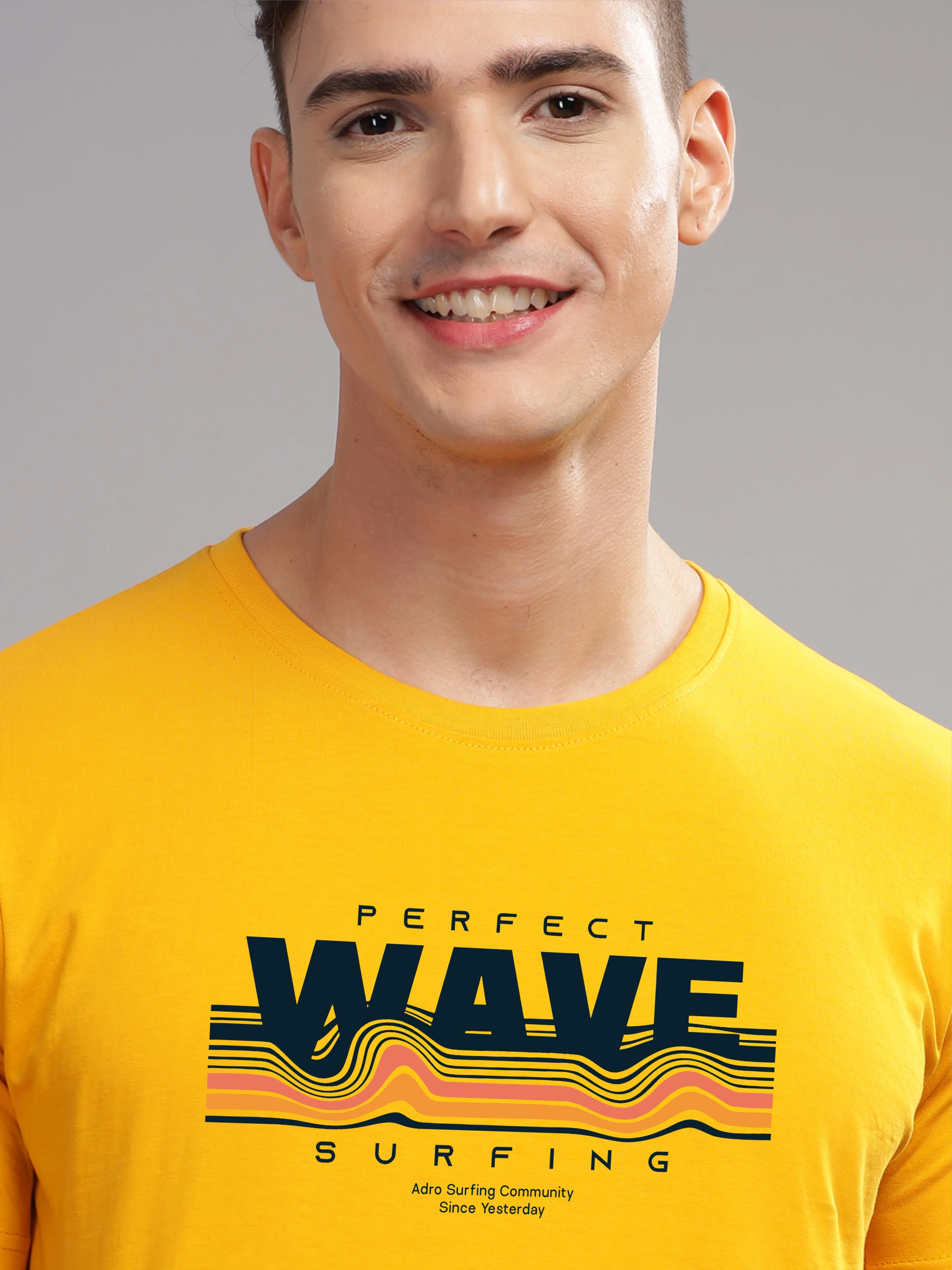 Men Mustard Round Neck T Shirt - Image 2