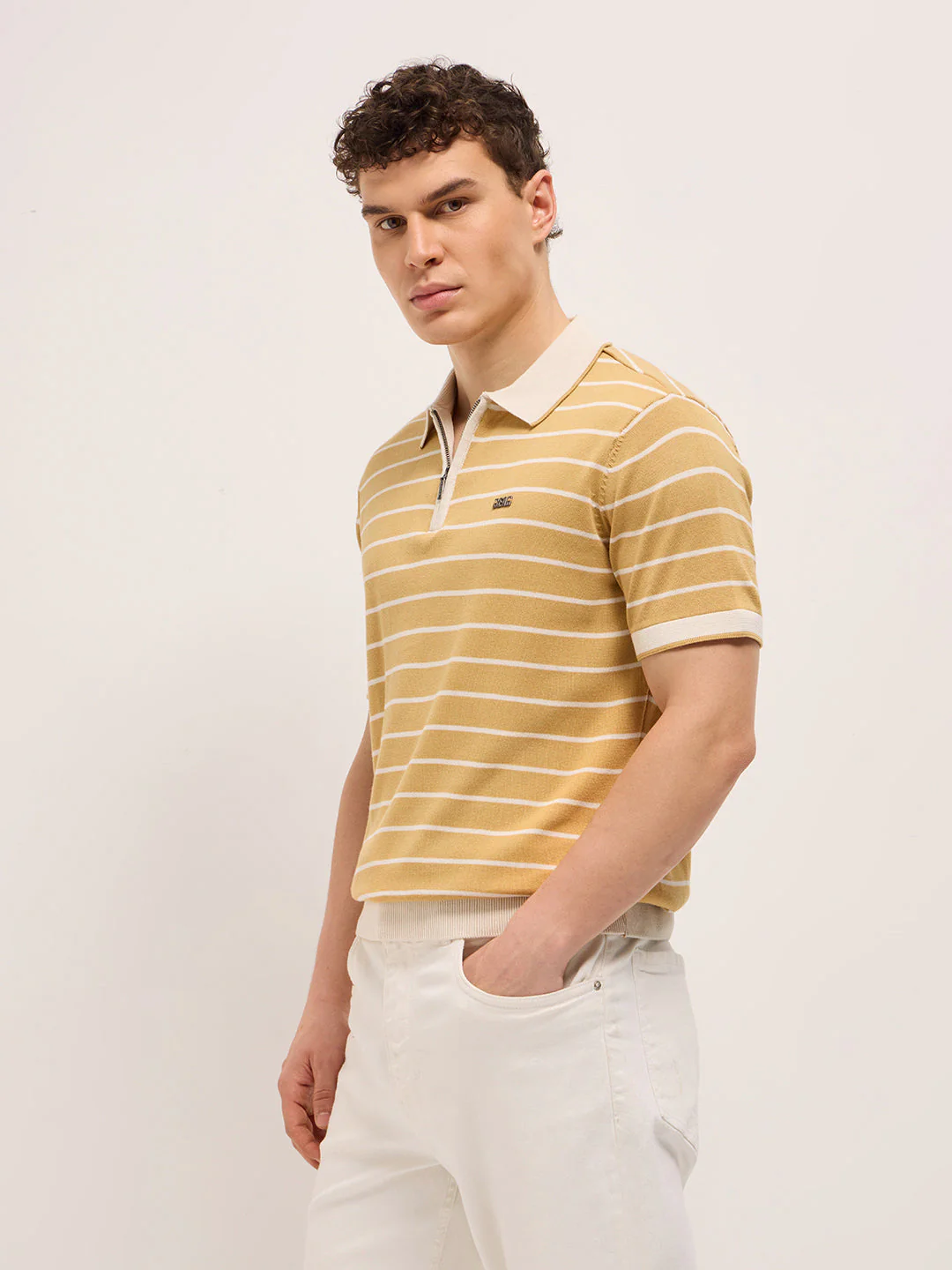 Men Mustard Slim Fit Polo - Image 3
