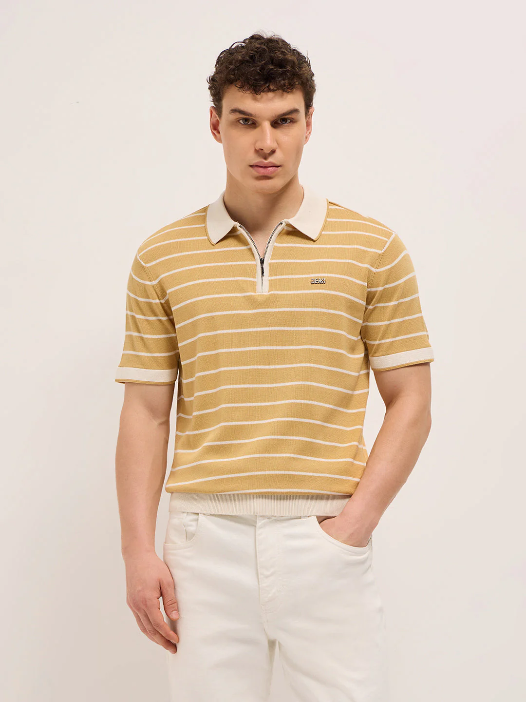 Men Mustard Slim Fit Polo - Image 6