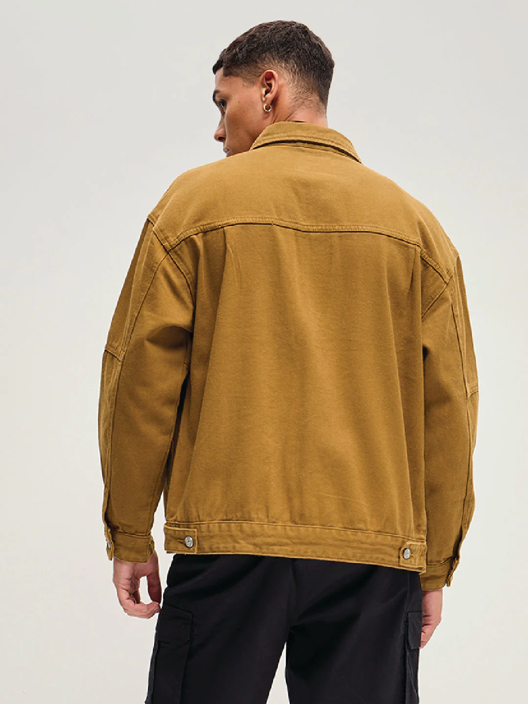 Men Mustard Solid Regular Fit Denim Jacket - Image 2