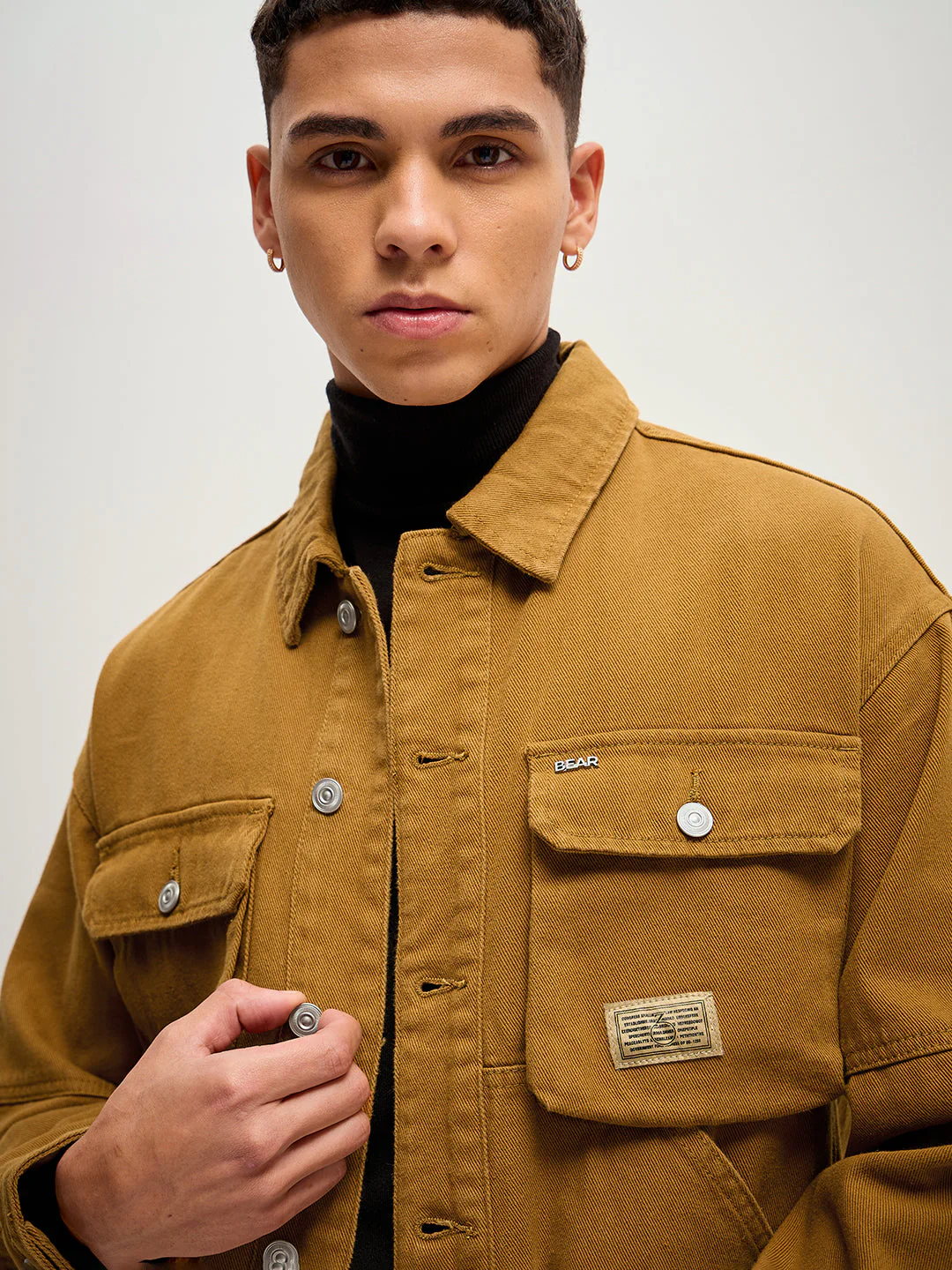 Men Mustard Solid Regular Fit Denim Jacket - Image 5