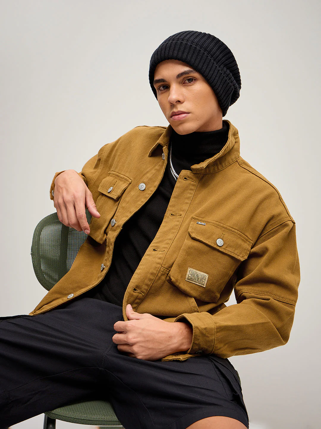 Men Mustard Solid Regular Fit Denim Jacket - Image 6