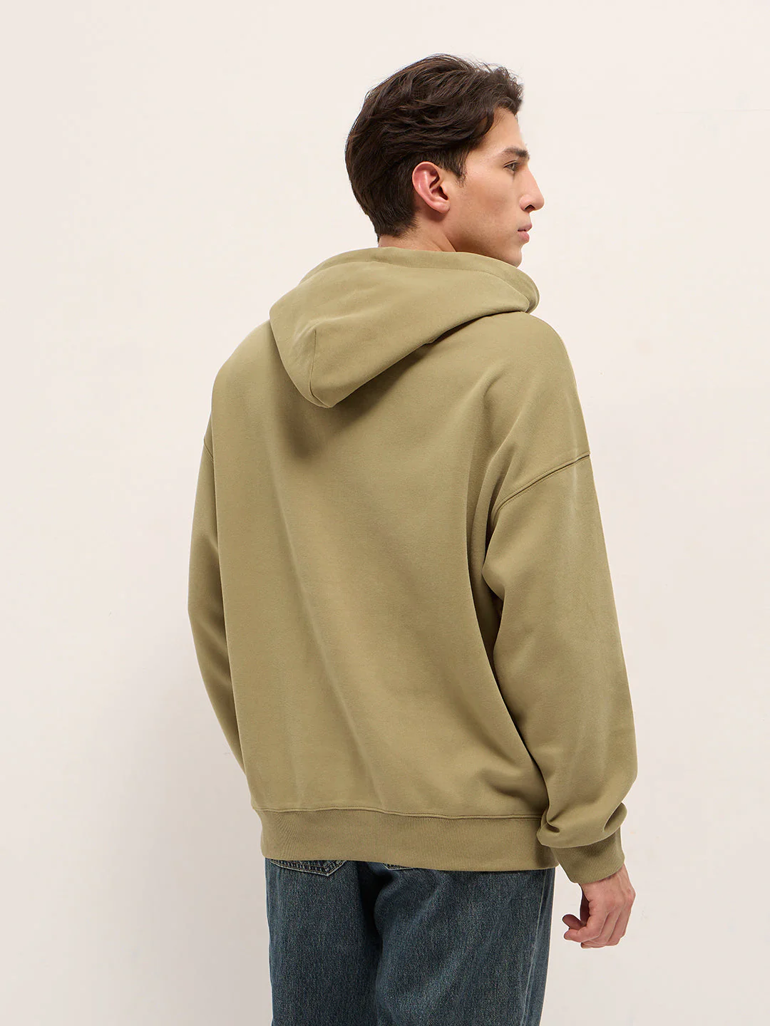Men Mustard Solid Relax Fit Hoodie - Image 2