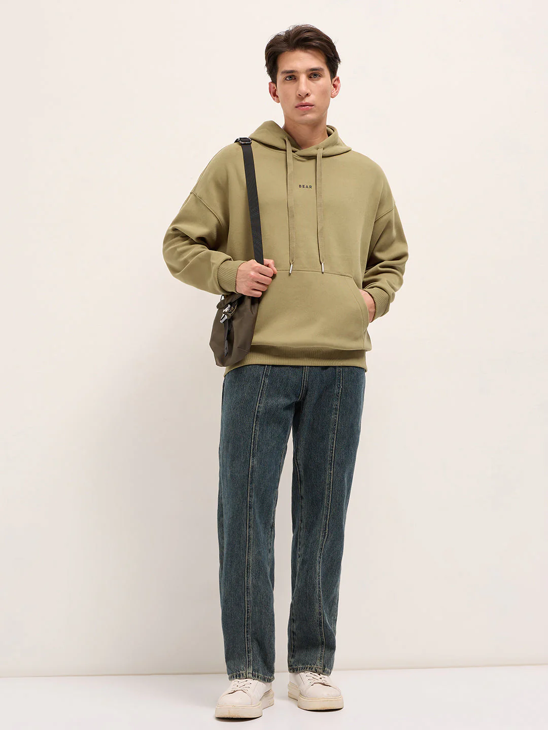 Men Mustard Solid Relax Fit Hoodie - Image 4