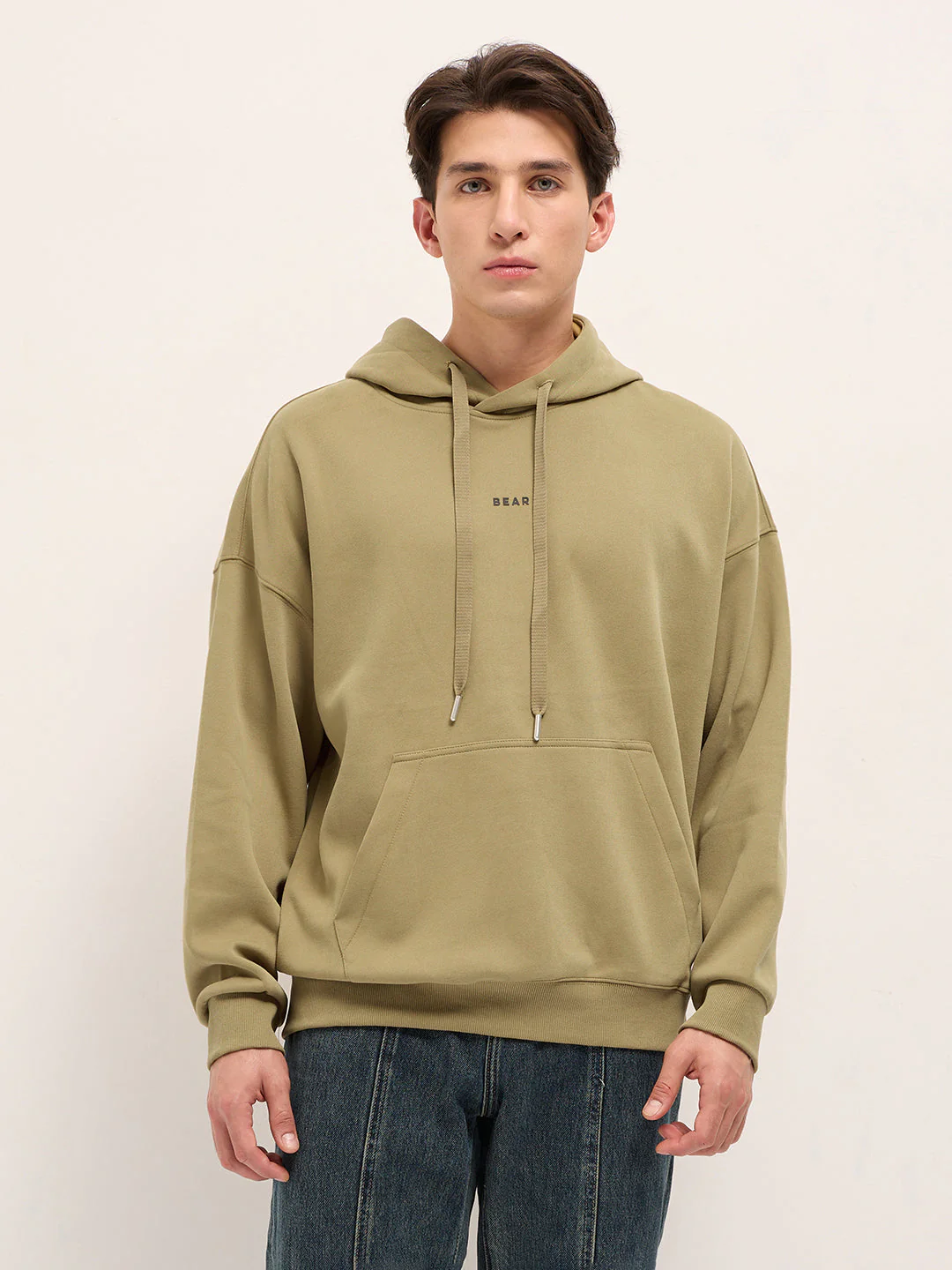 Men Mustard Solid Relax Fit Hoodie - Image 5