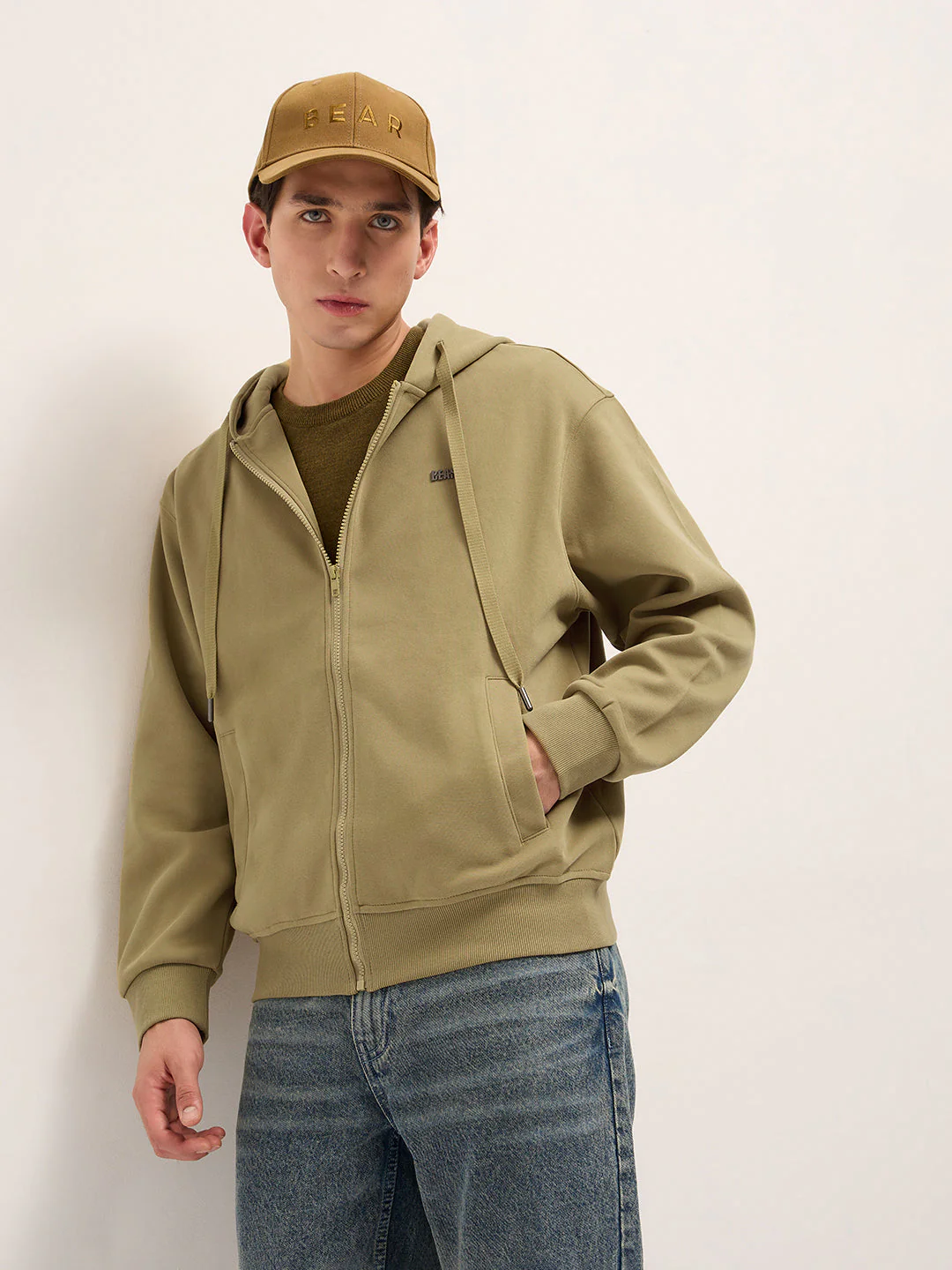 Men Mustard Solid Relax Fit Hoodie