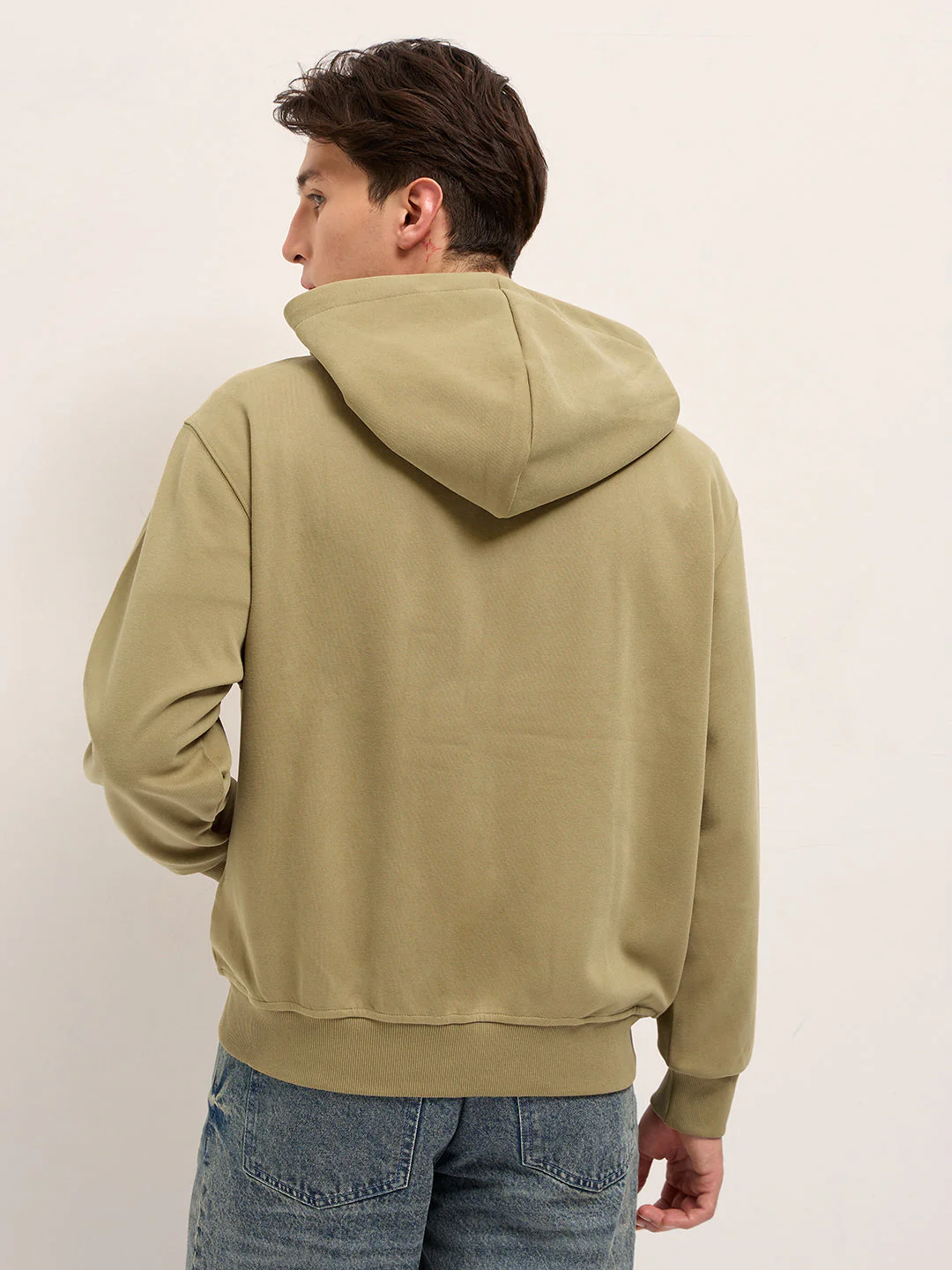 Men Mustard Solid Relax Fit Hoodie - Image 2
