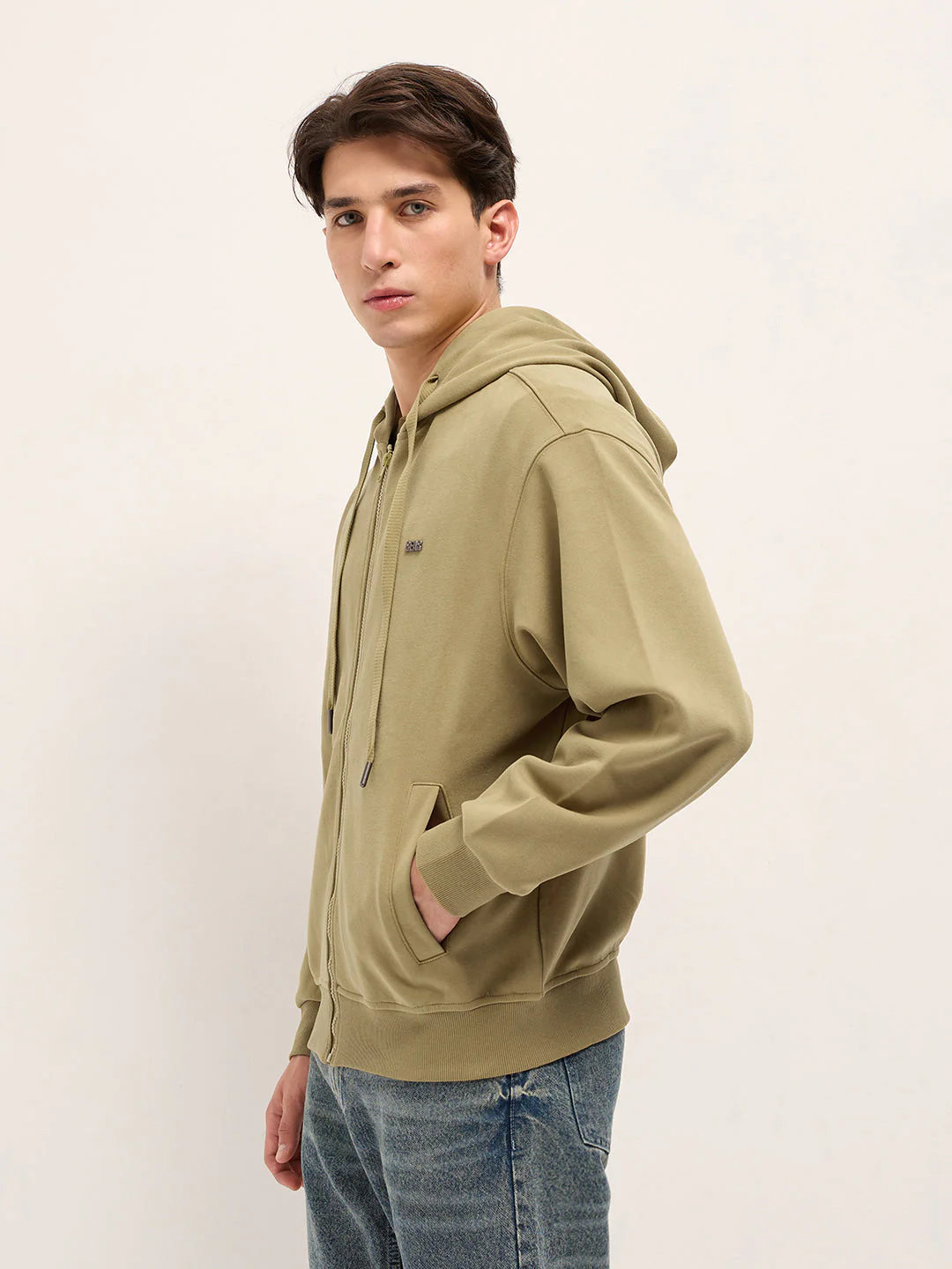 Men Mustard Solid Relax Fit Hoodie - Image 3