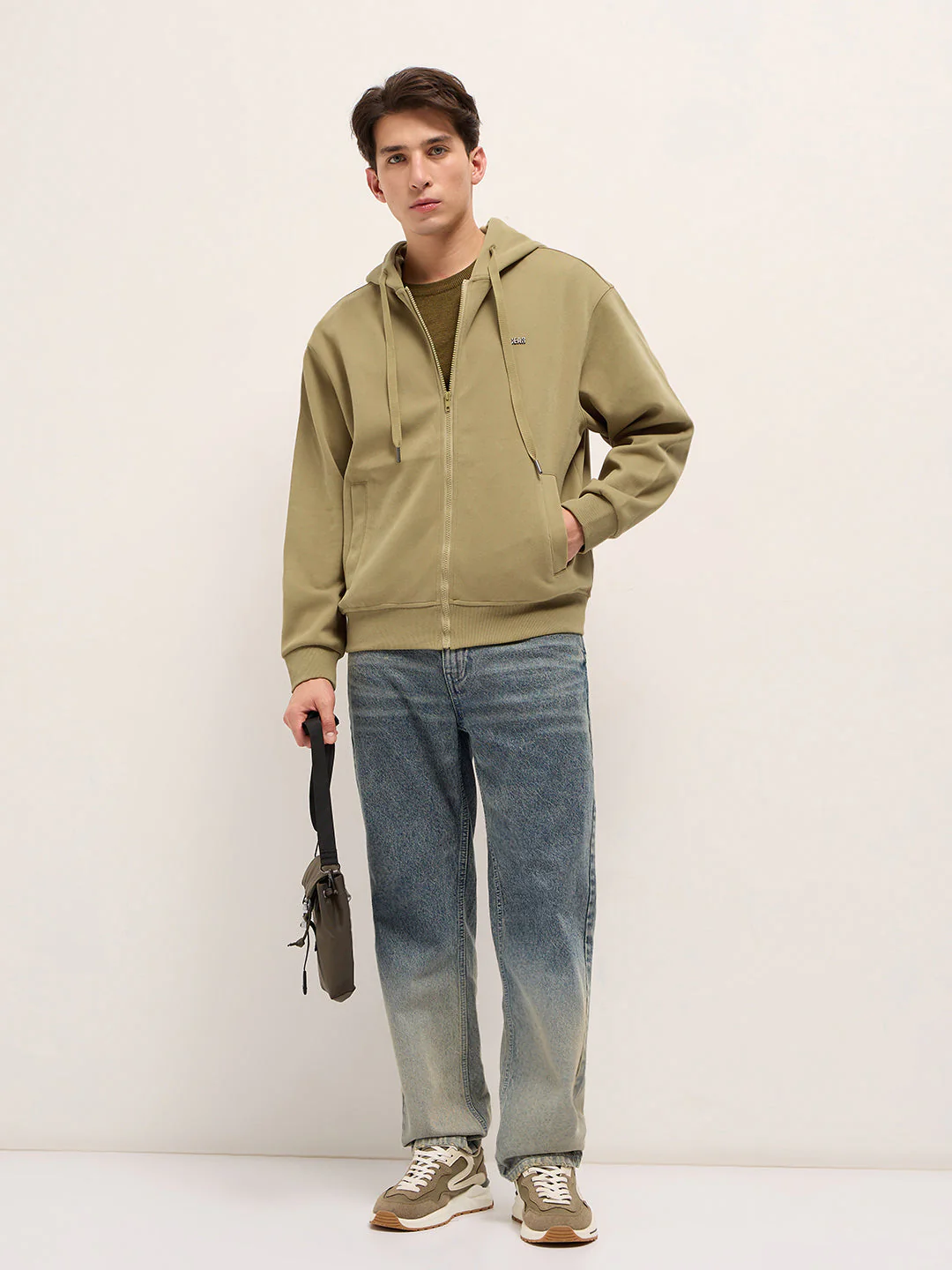 Men Mustard Solid Relax Fit Hoodie - Image 4