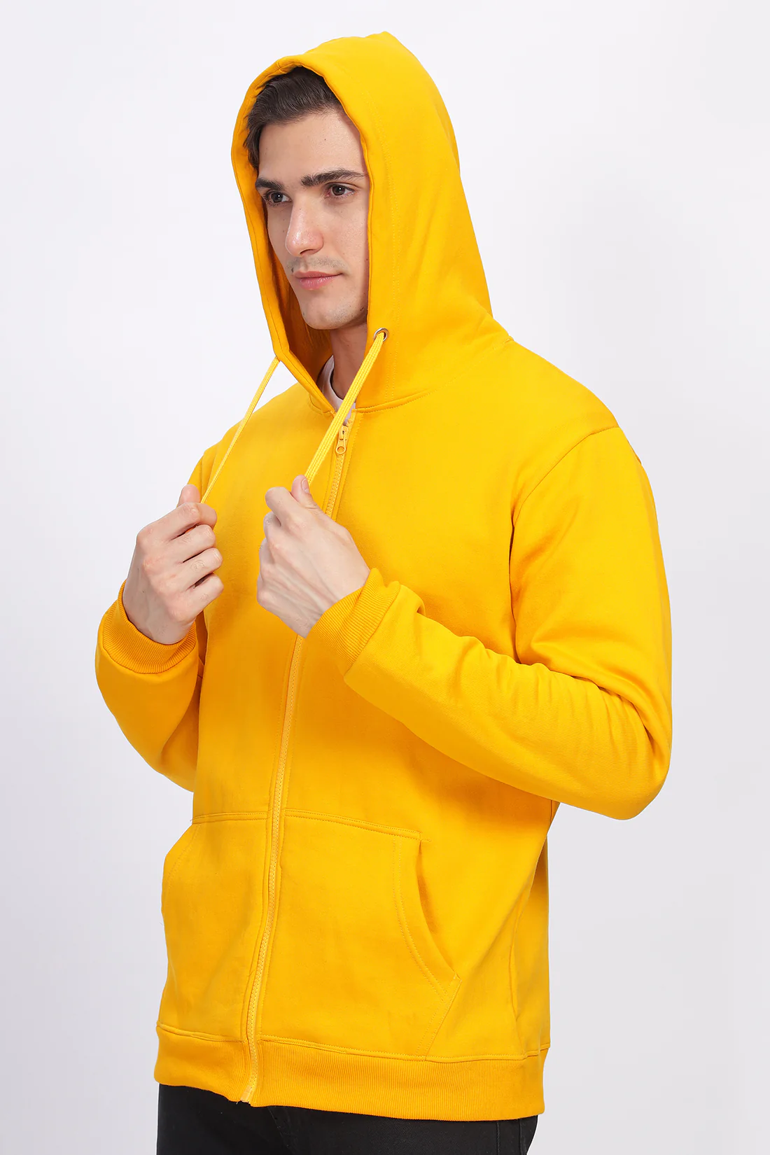 Men Mustard Sweatshirt With Zipper Hoodies - Image 5