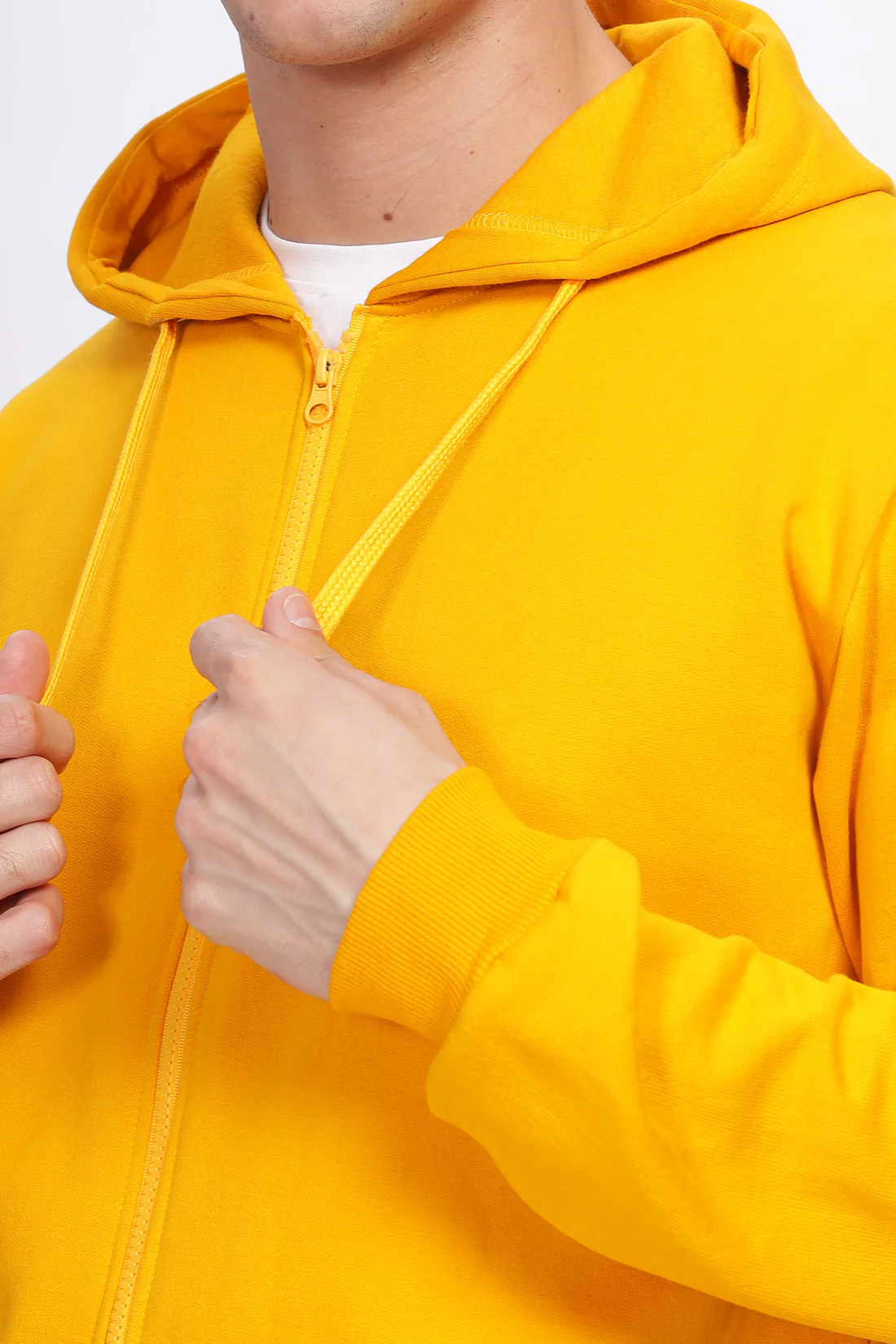 Men Mustard Sweatshirt With Zipper Hoodies - Image 6