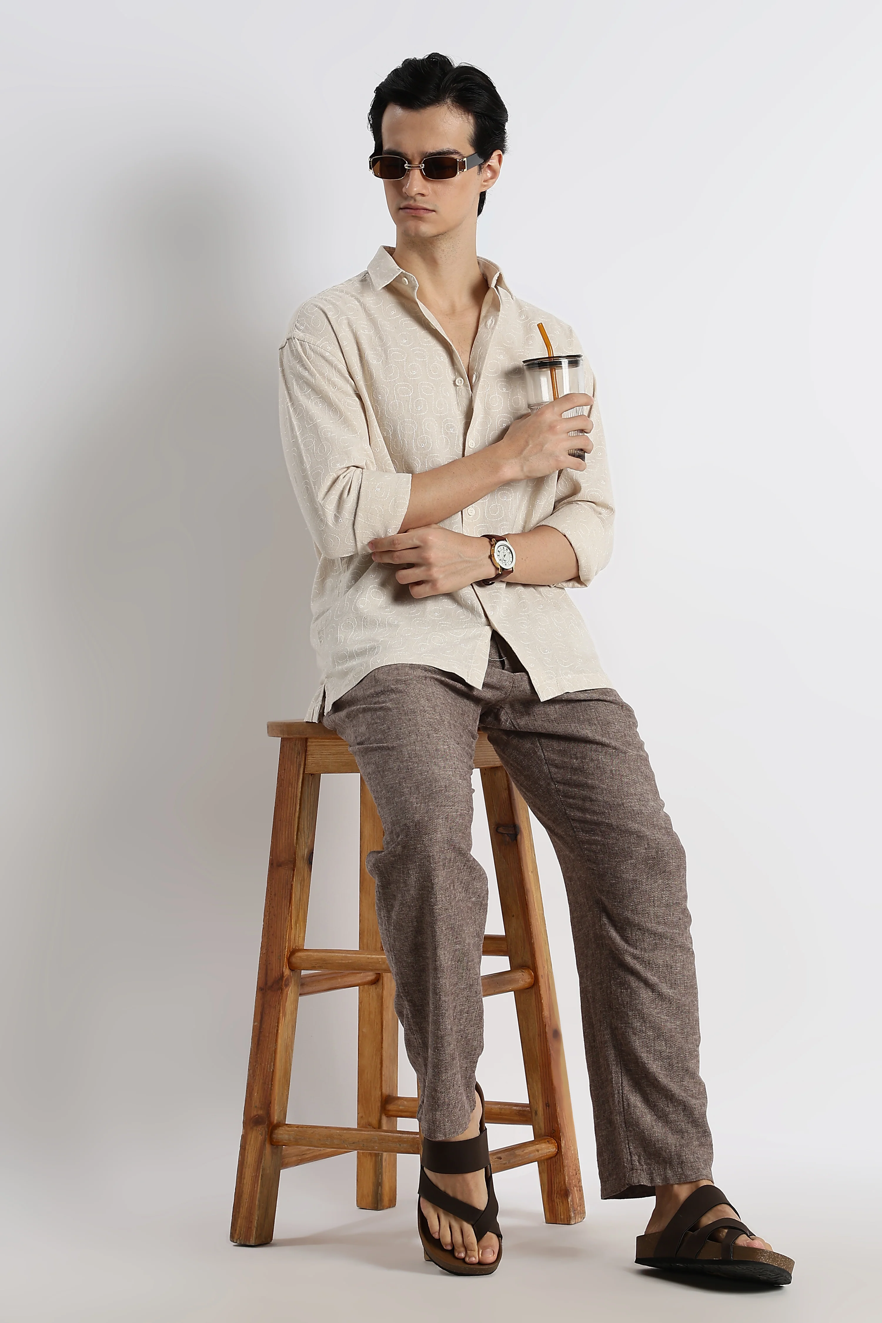 Men Natural Embroidered Cotton Shirt - Image 10