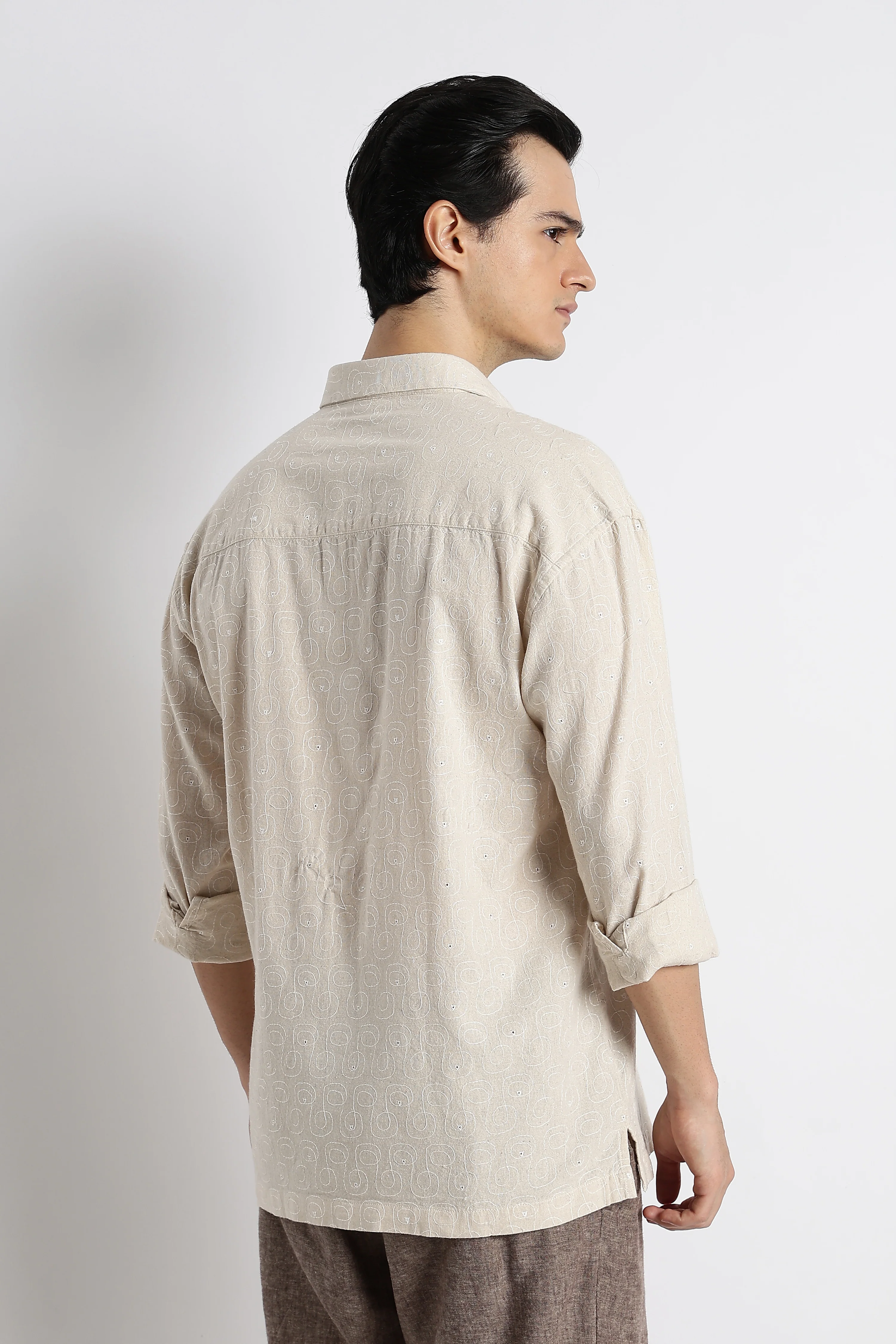 Men Natural Embroidered Cotton Shirt - Image 2