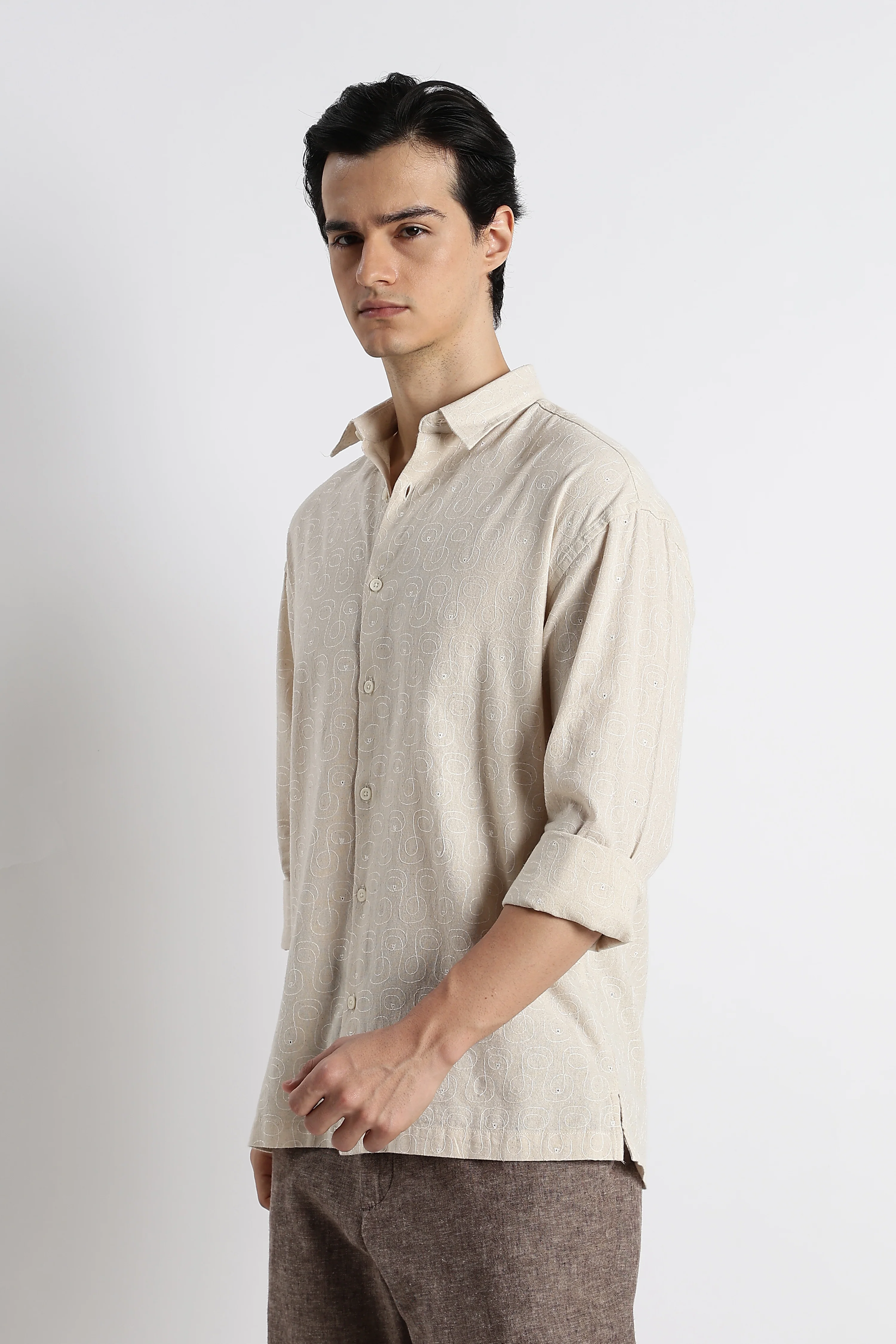 Men Natural Embroidered Cotton Shirt - Image 5
