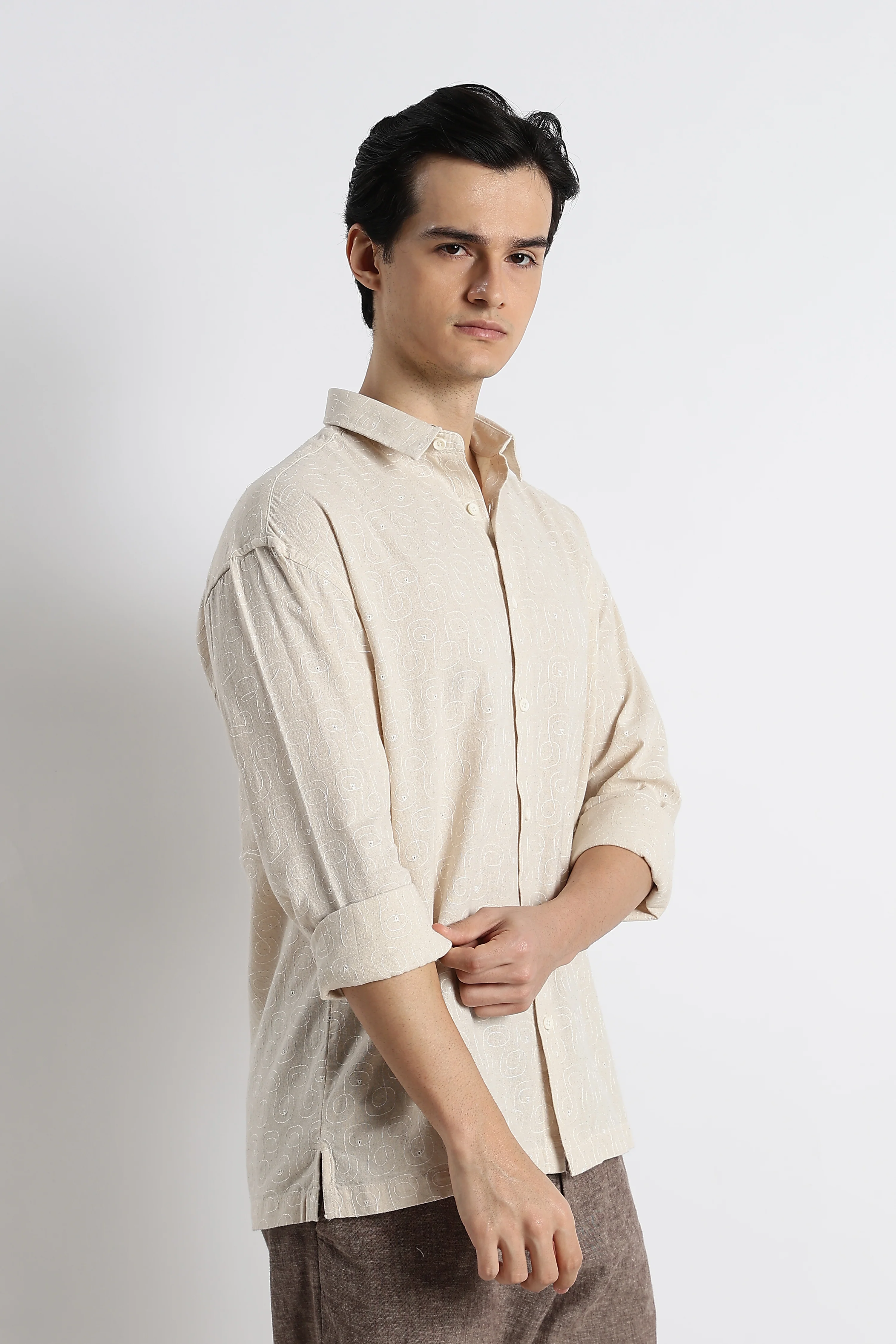Men Natural Embroidered Cotton Shirt - Image 6