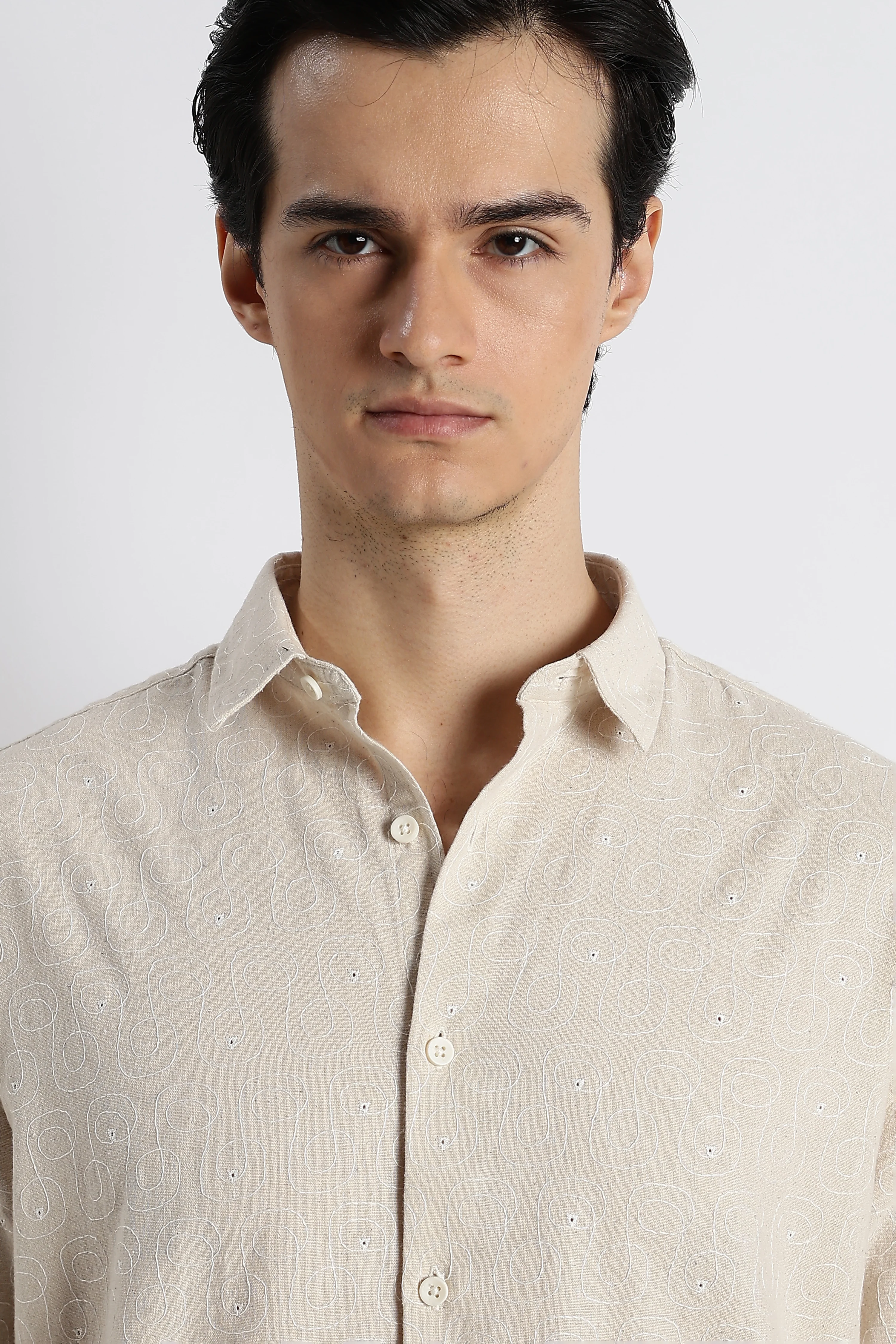 Men Natural Embroidered Cotton Shirt - Image 7