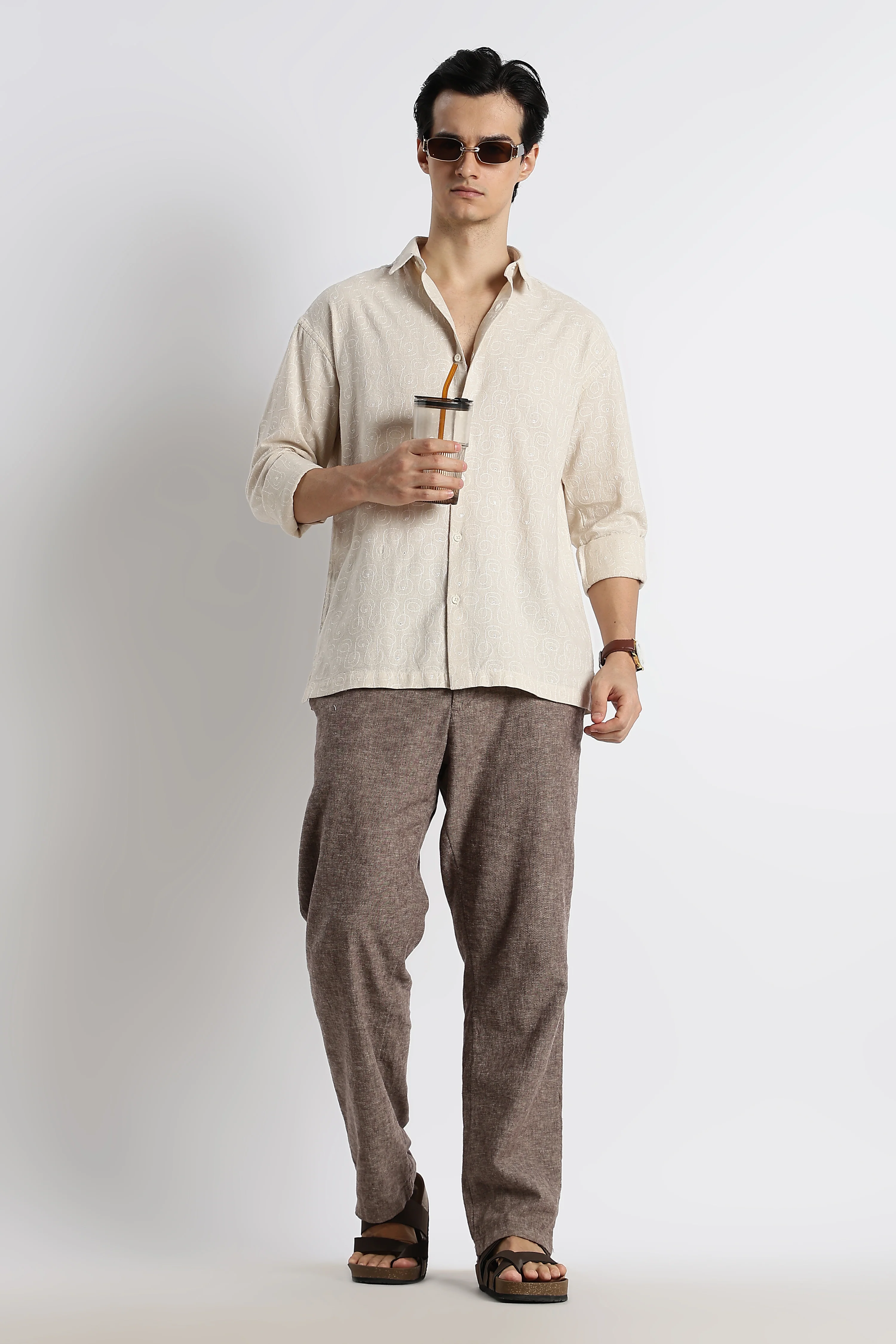 Men Natural Embroidered Cotton Shirt - Image 8