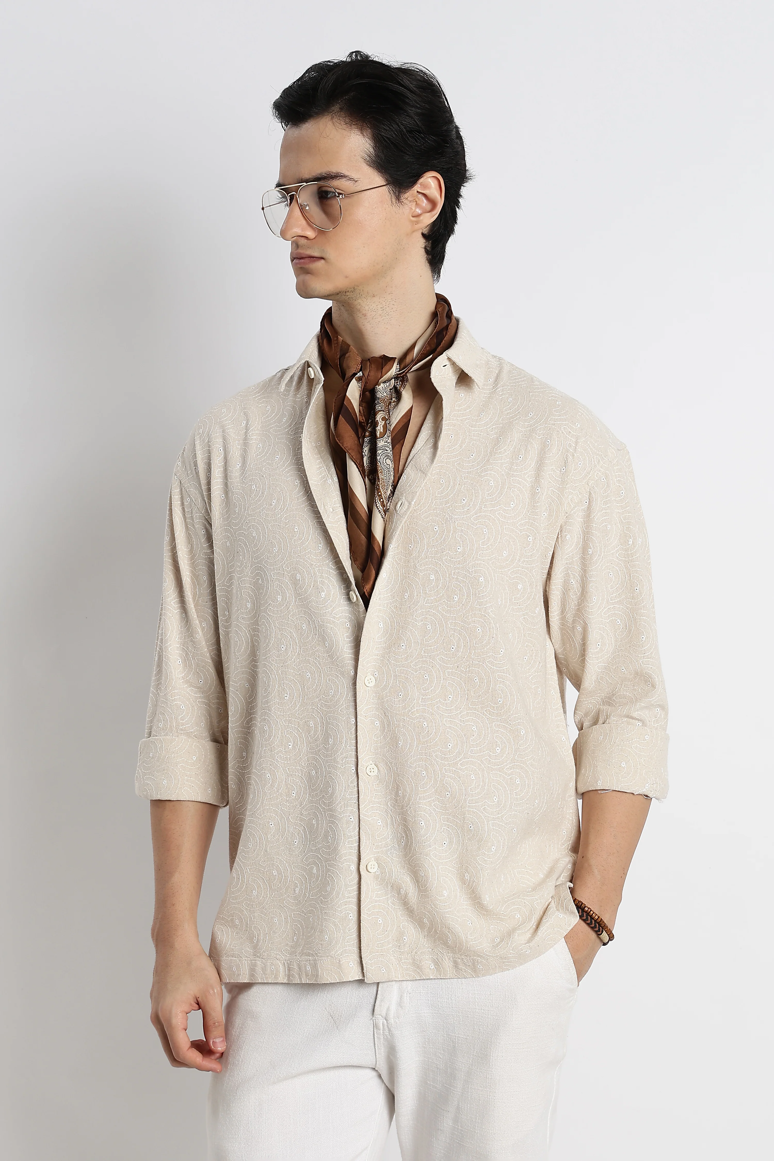 Men Natural Embroidered Cotton Shirt - Image 10