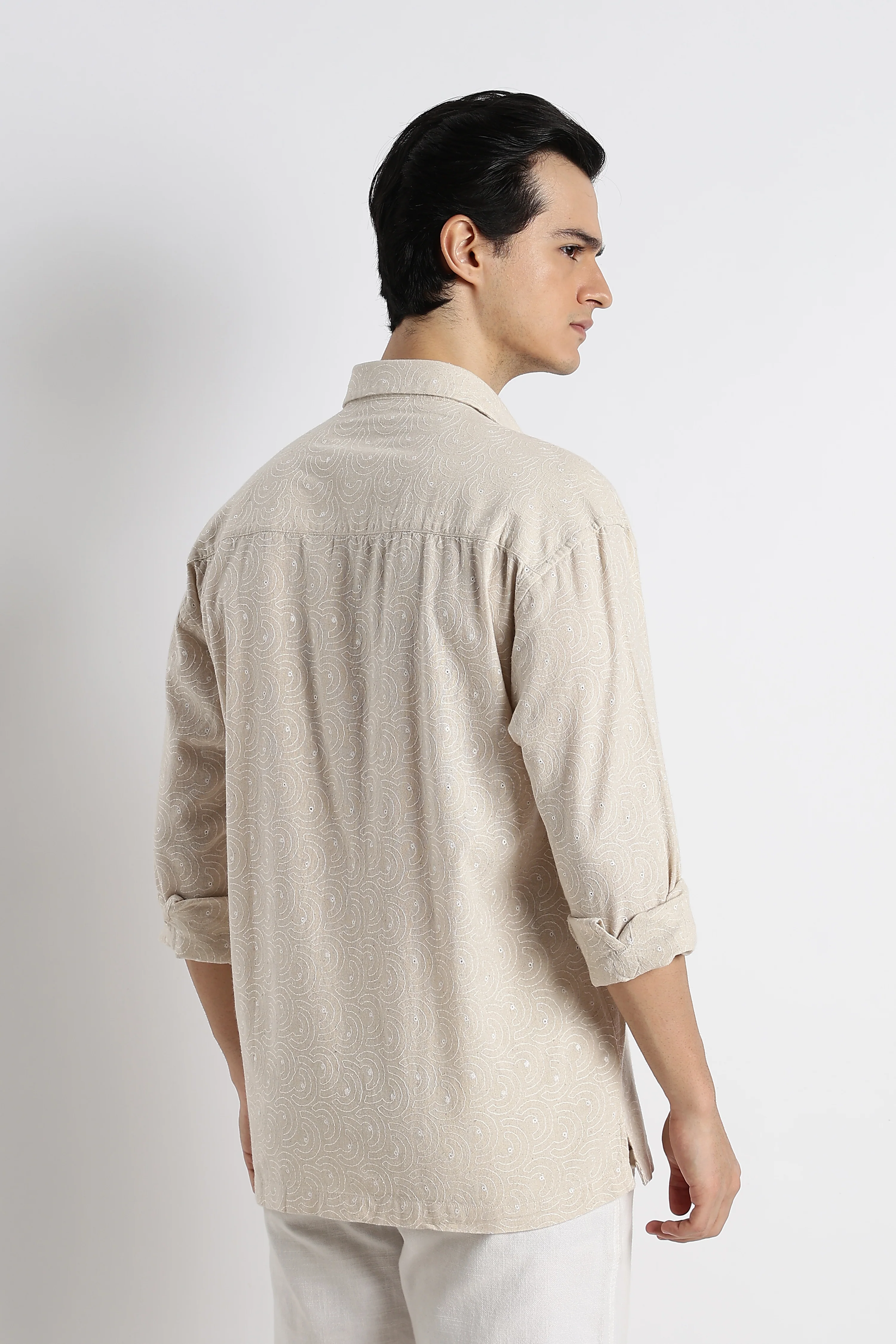 Men Natural Embroidered Cotton Shirt - Image 4