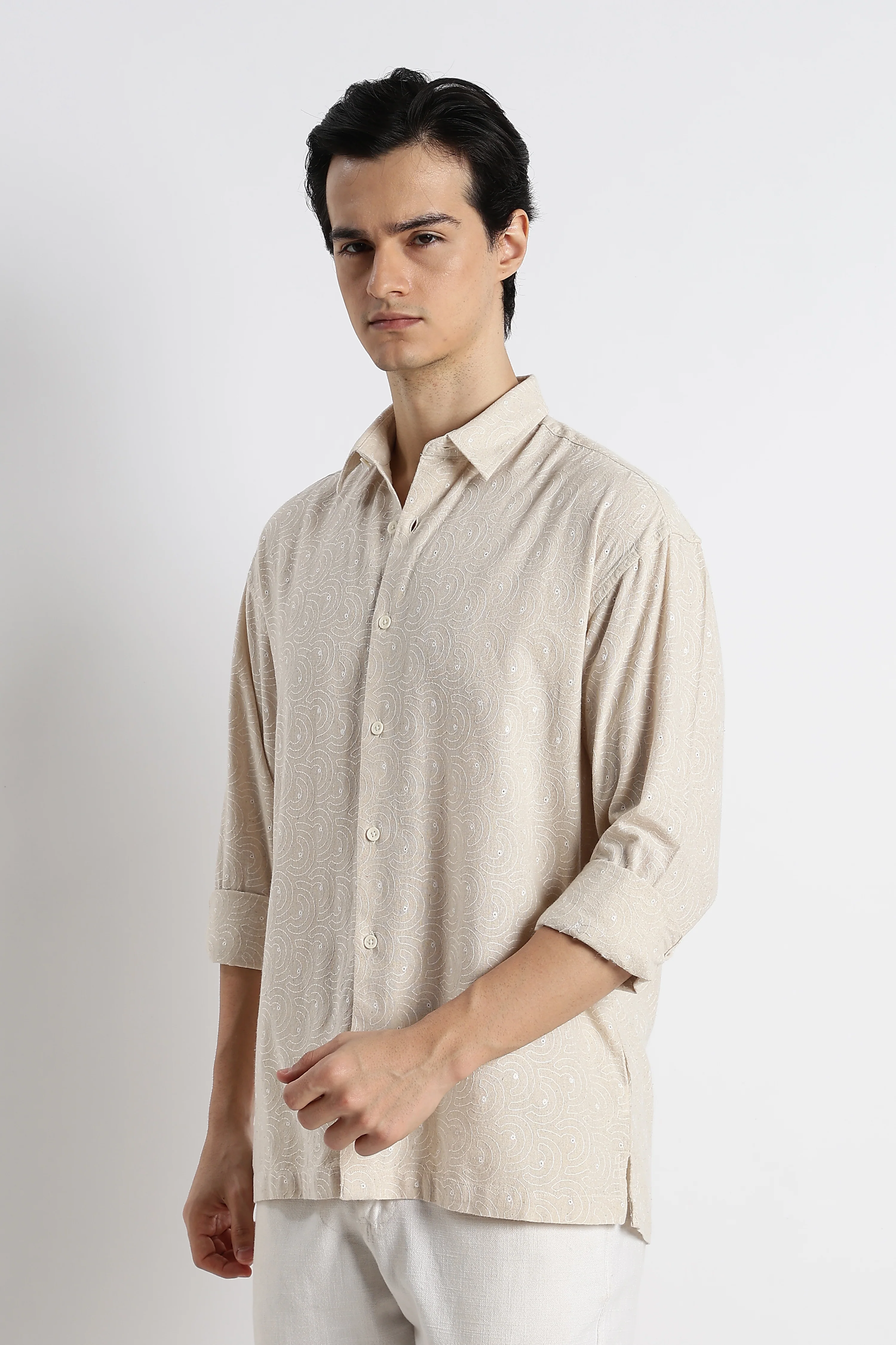 Men Natural Embroidered Cotton Shirt - Image 6