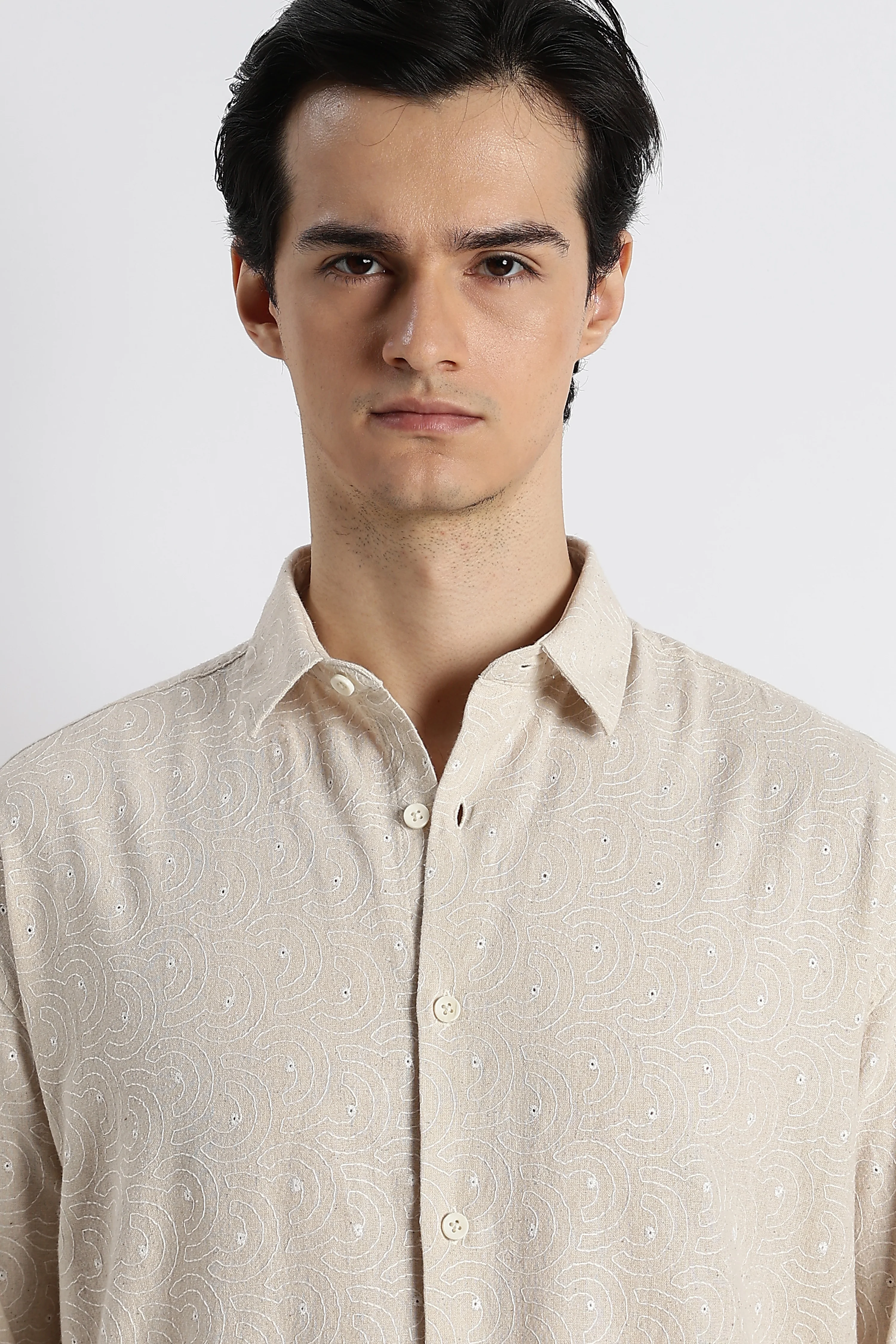 Men Natural Embroidered Cotton Shirt - Image 8