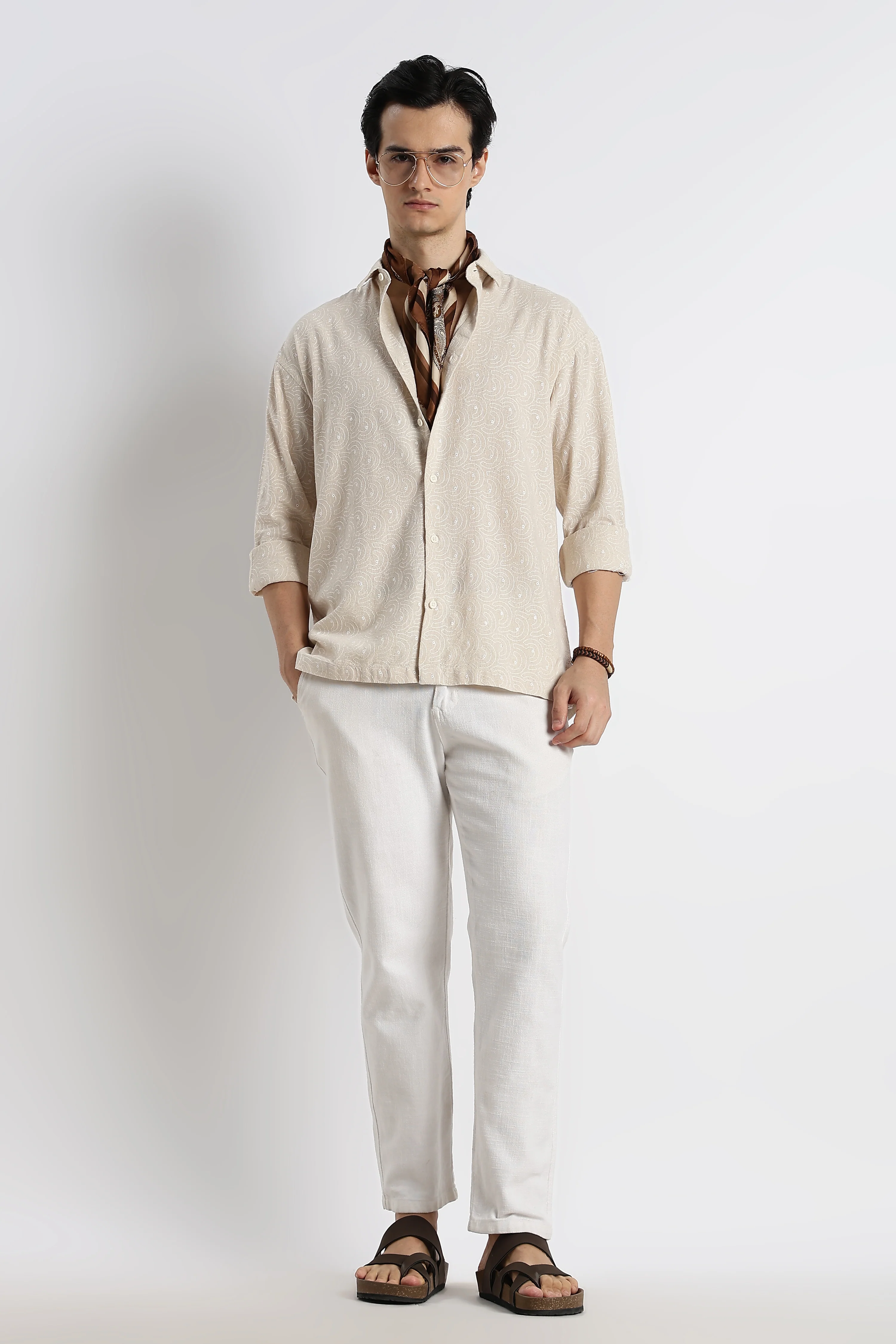Men Natural Embroidered Cotton Shirt - Image 9
