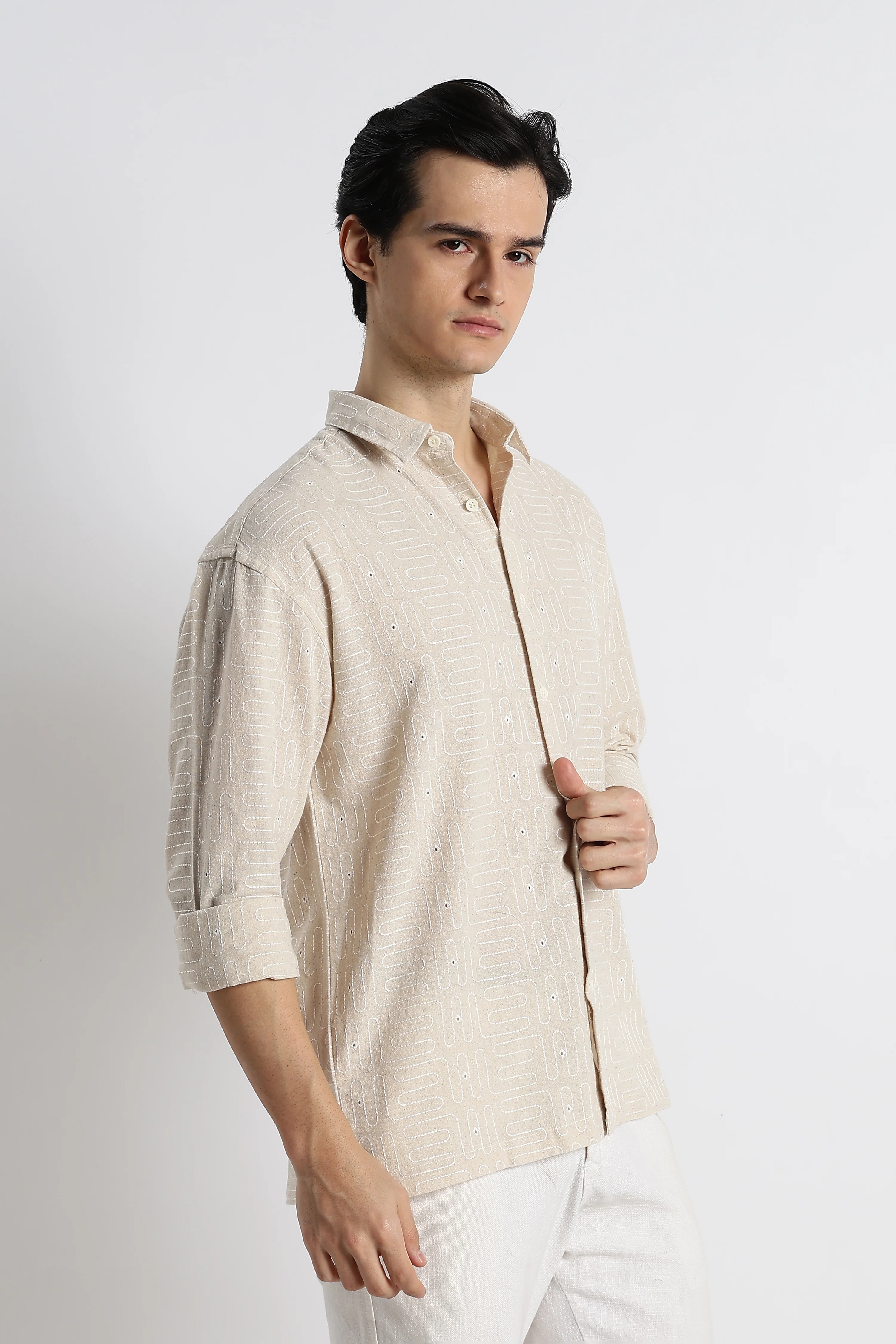 Men Natural Embroidered Cotton Shirt - Image 10