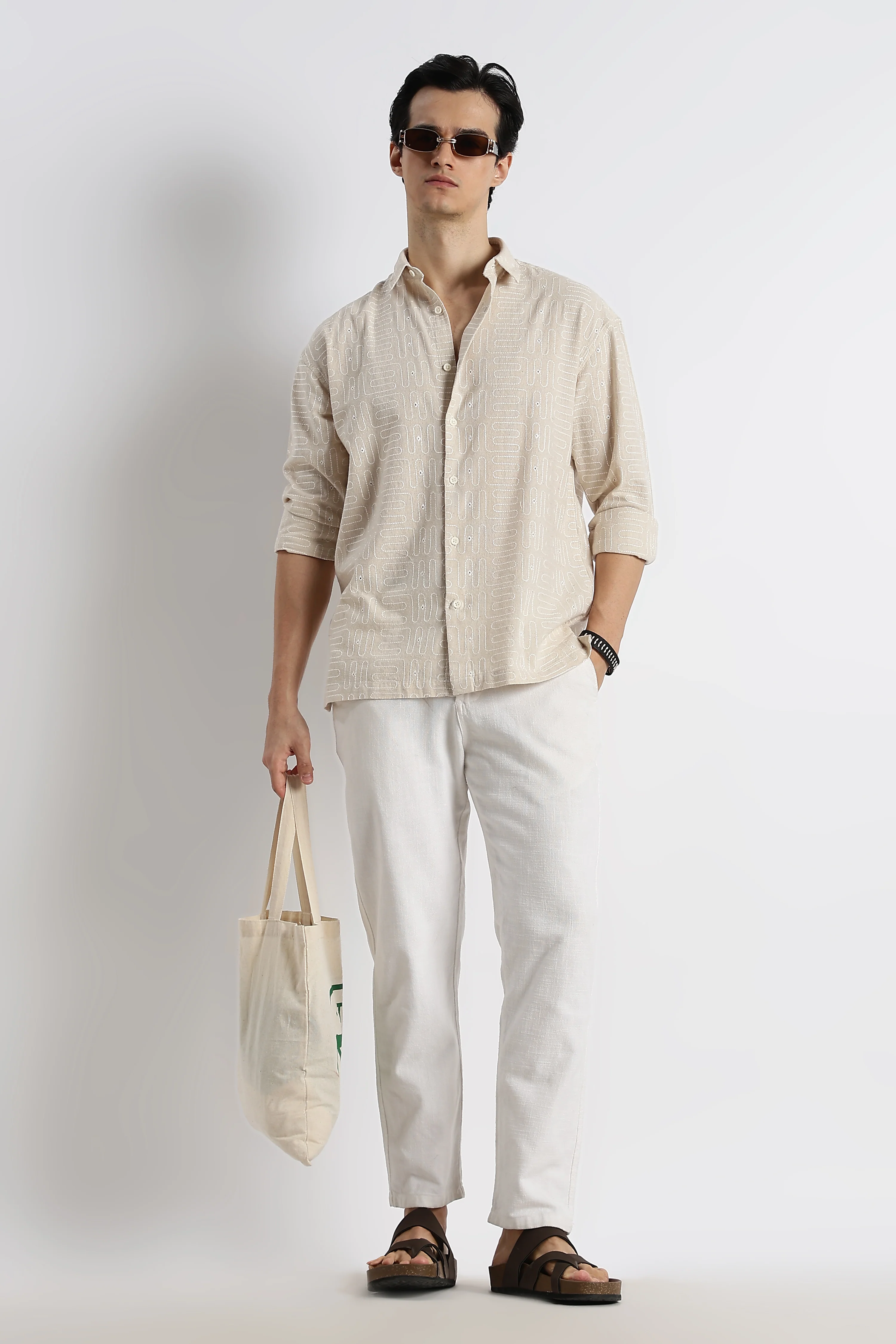 Men Natural Embroidered Cotton Shirt - Image 5