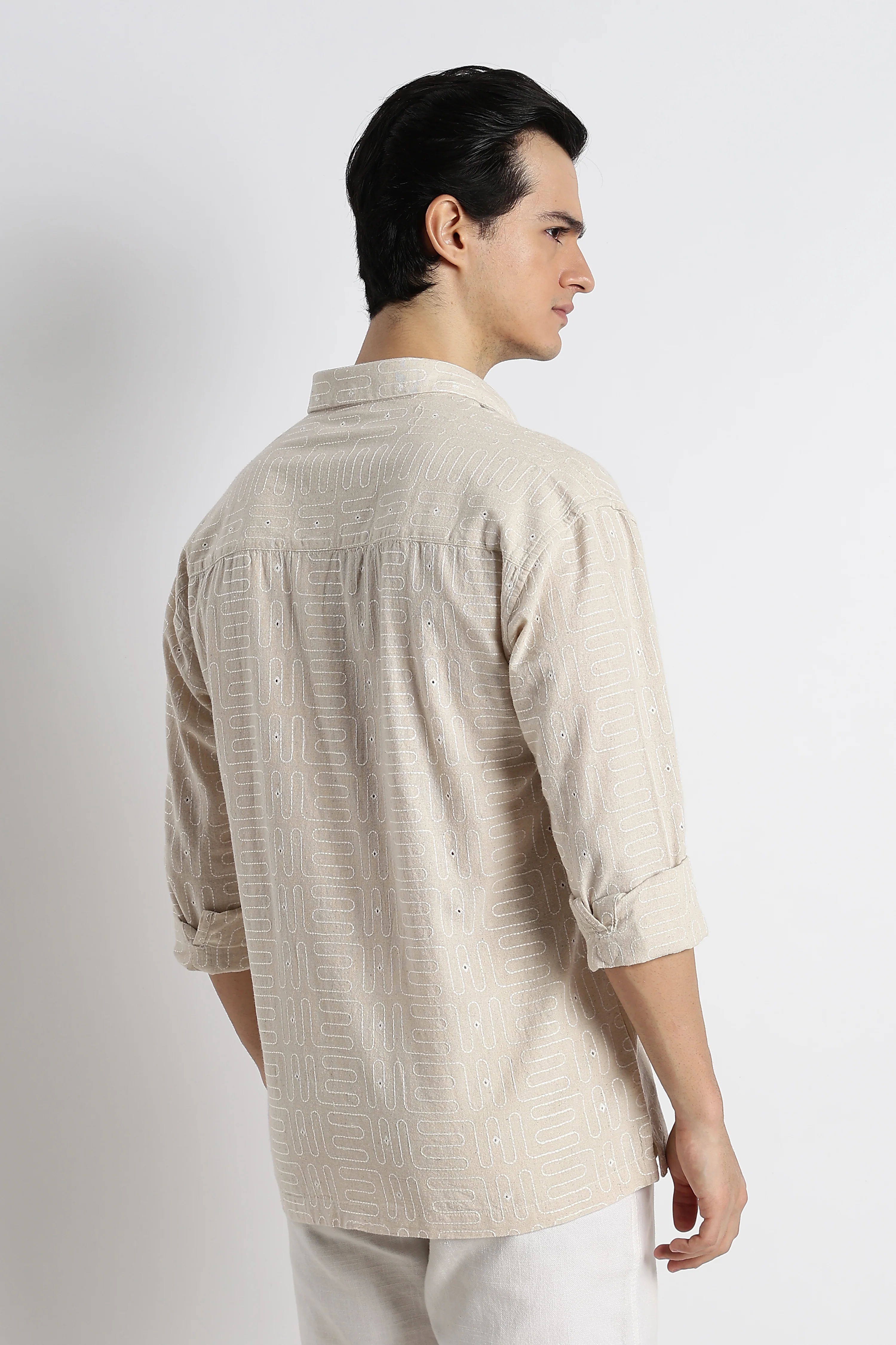 Men Natural Embroidered Cotton Shirt - Image 7