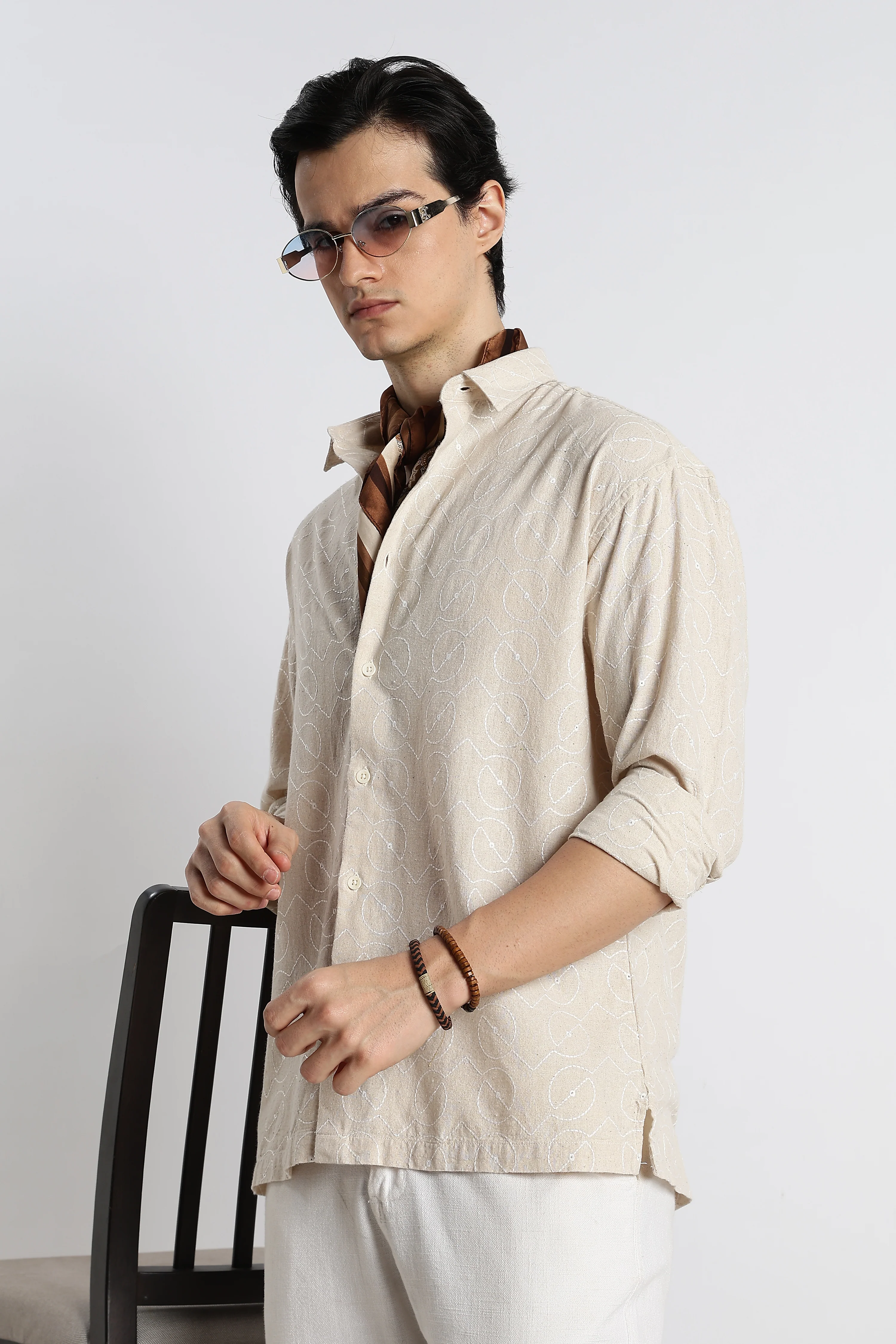 Men Natural Embroidered Cotton Shirt
