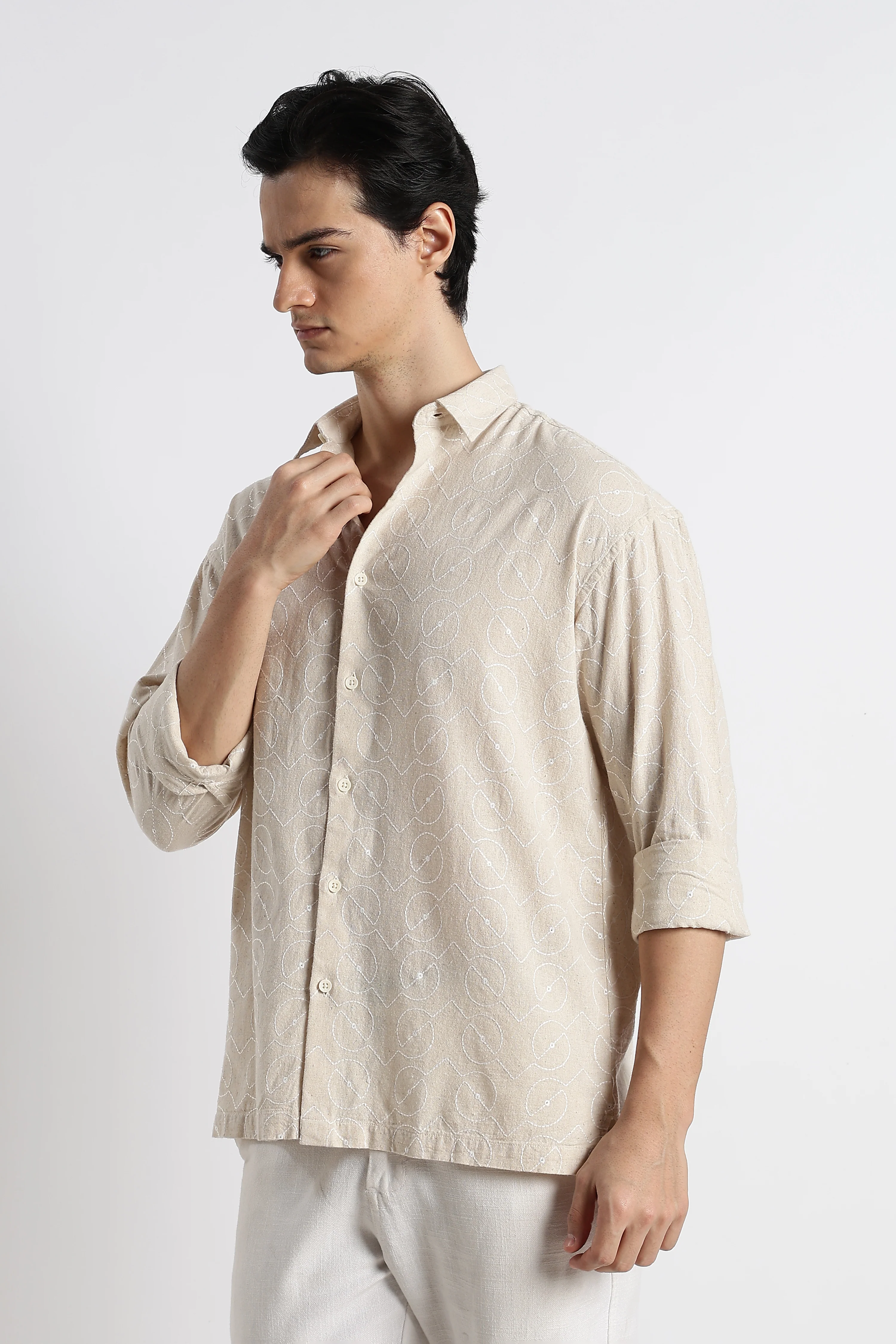 Men Natural Embroidered Cotton Shirt - Image 10