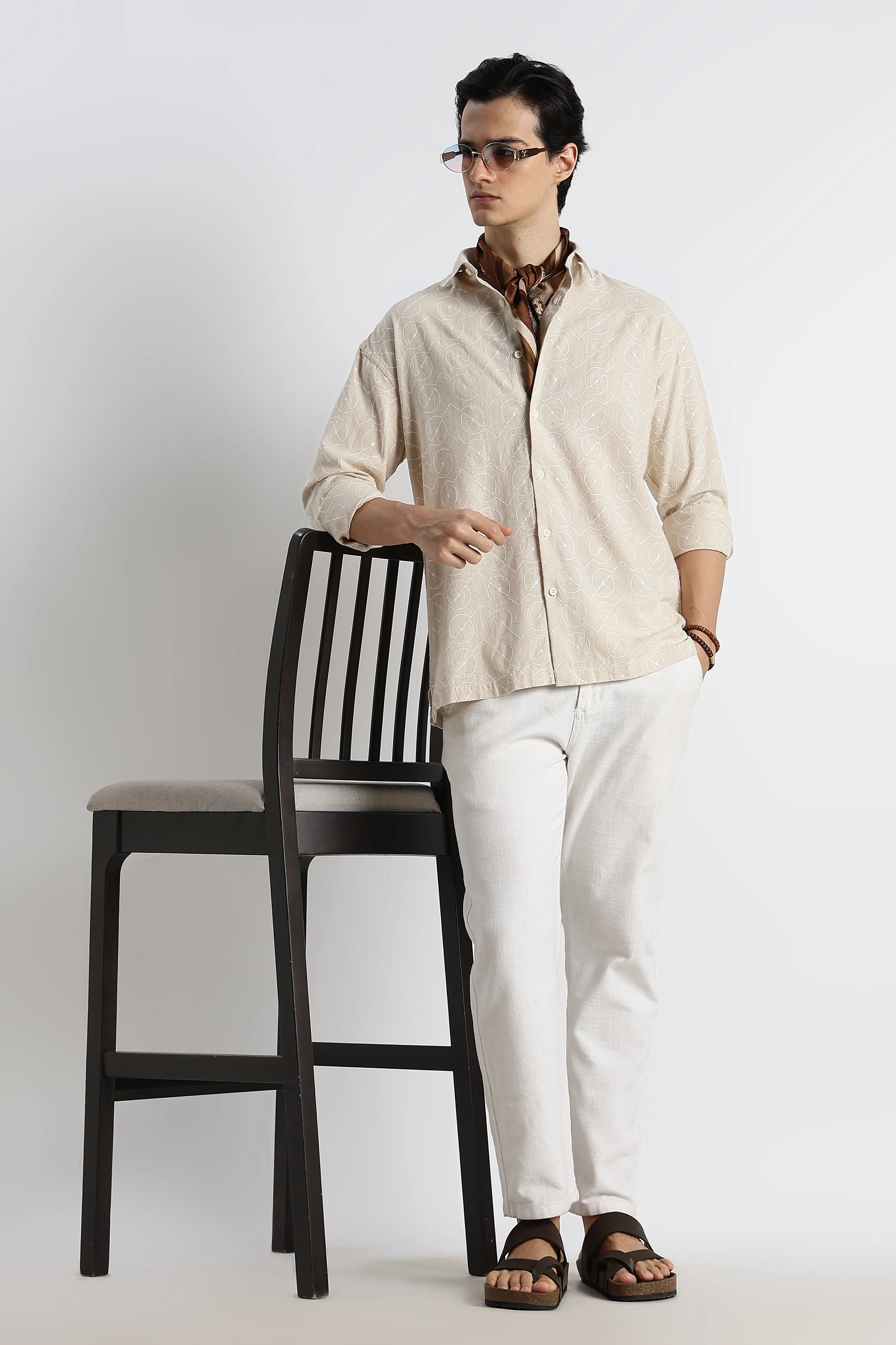 Men Natural Embroidered Cotton Shirt - Image 2