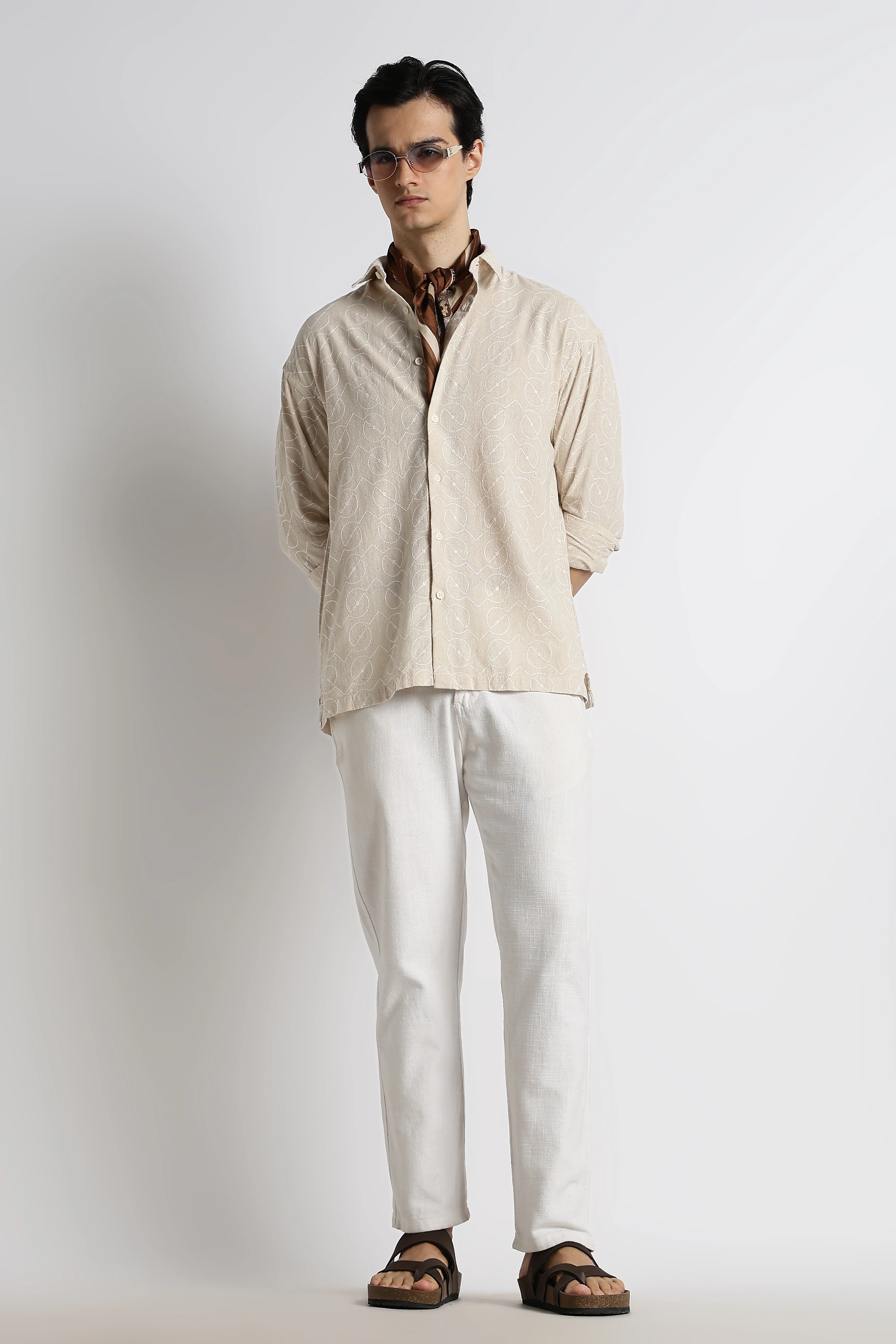 Men Natural Embroidered Cotton Shirt - Image 4
