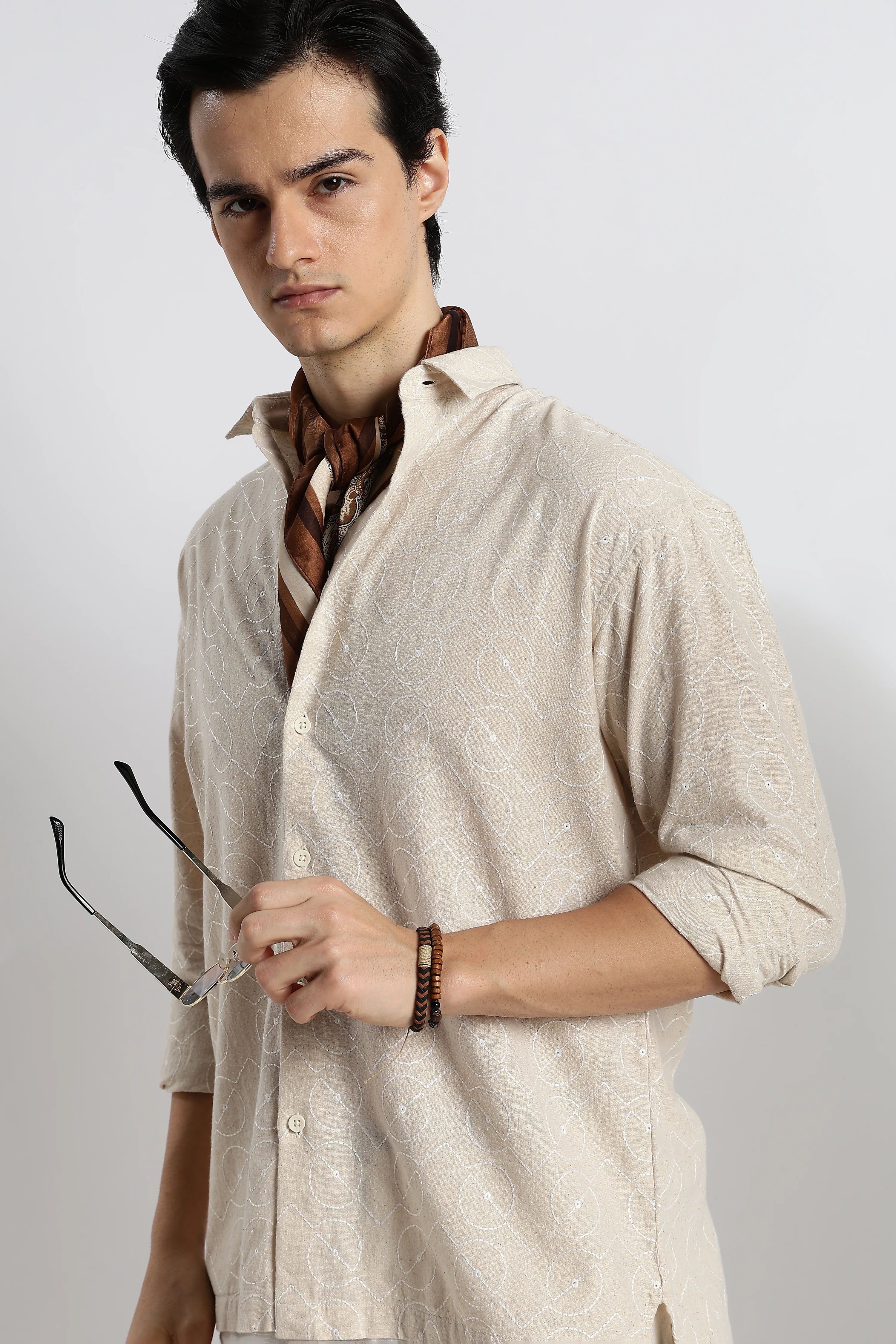 Men Natural Embroidered Cotton Shirt - Image 6