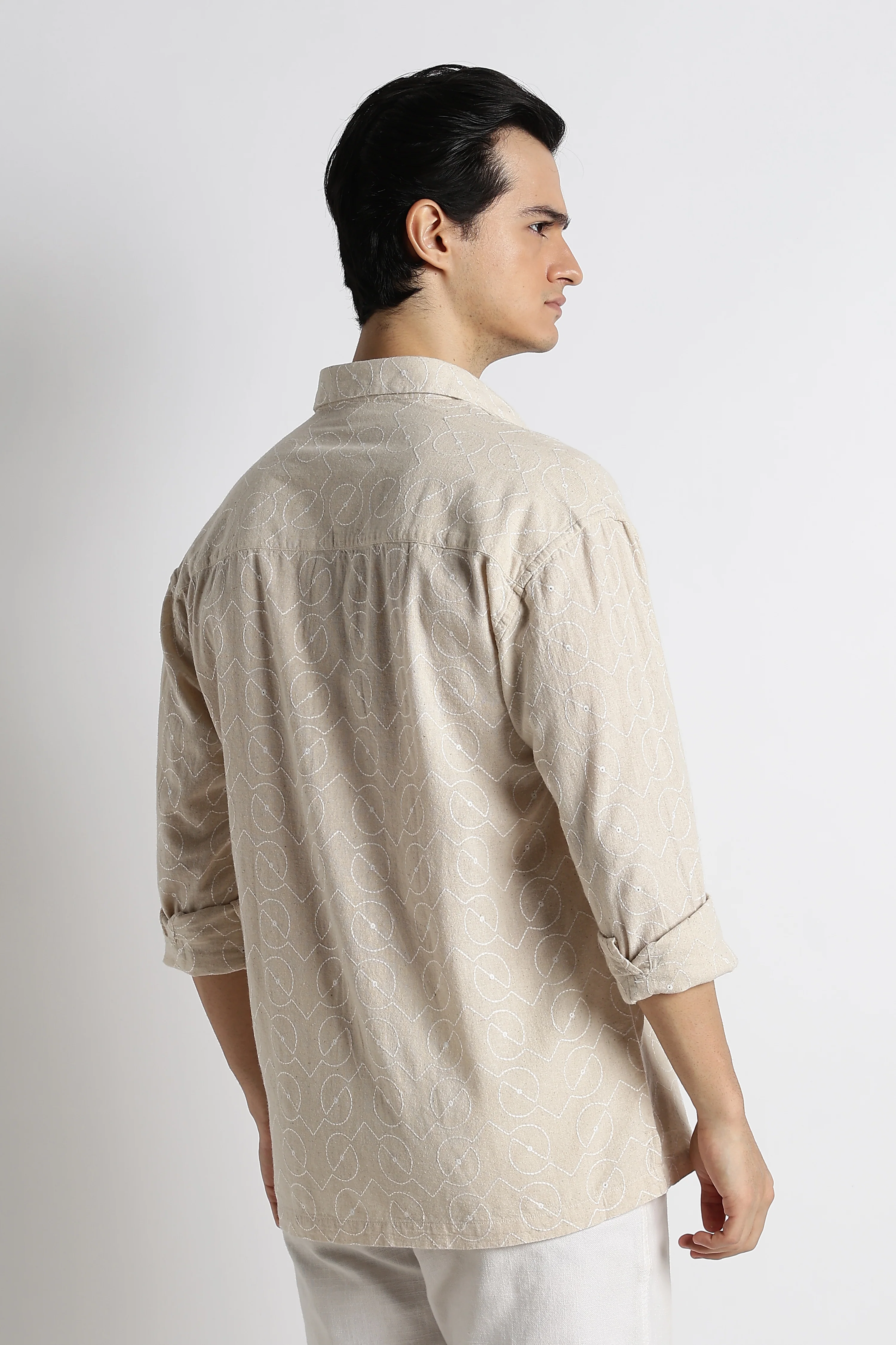 Men Natural Embroidered Cotton Shirt - Image 8
