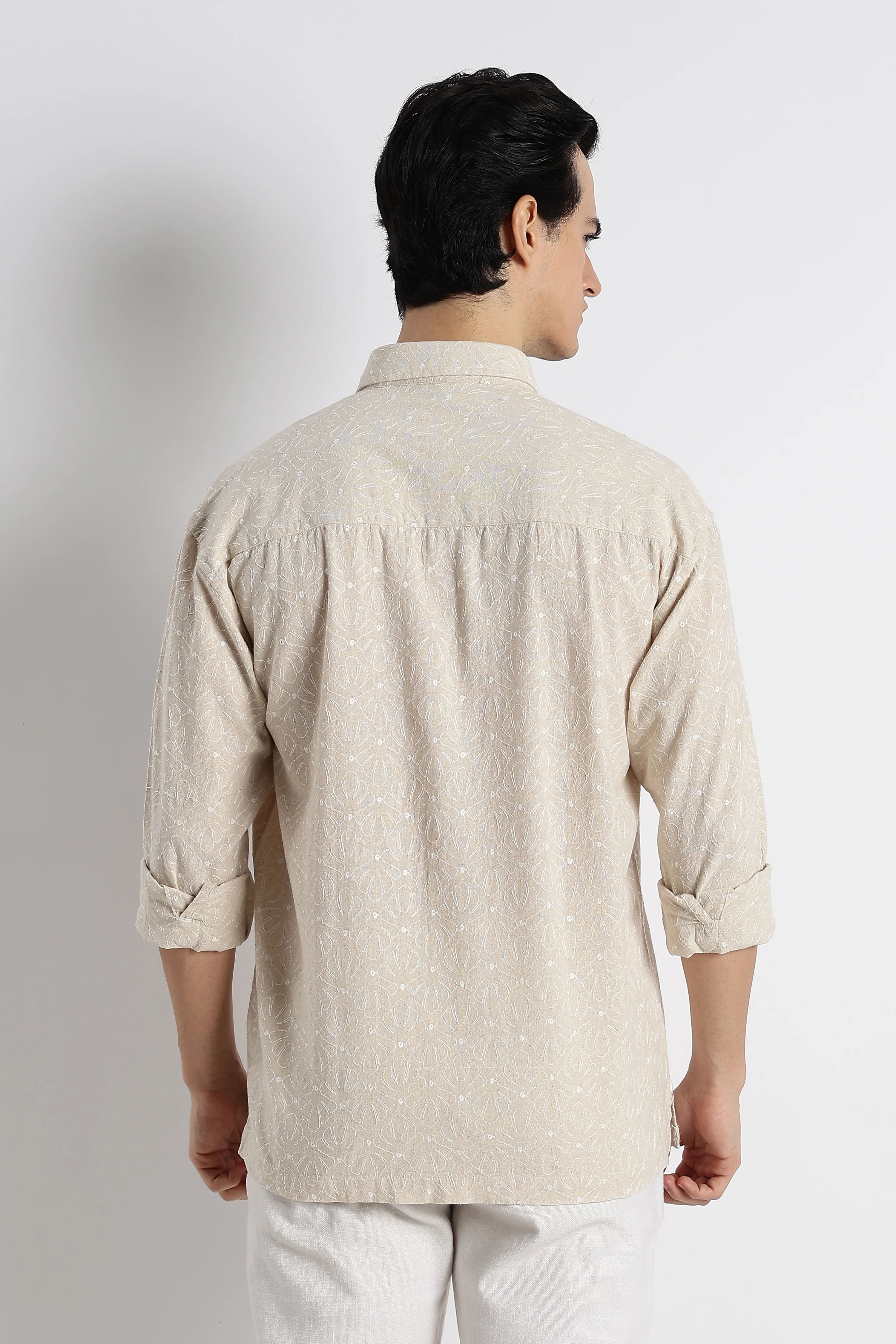 Men Natural Embroidered Cotton Shirt - Image 4