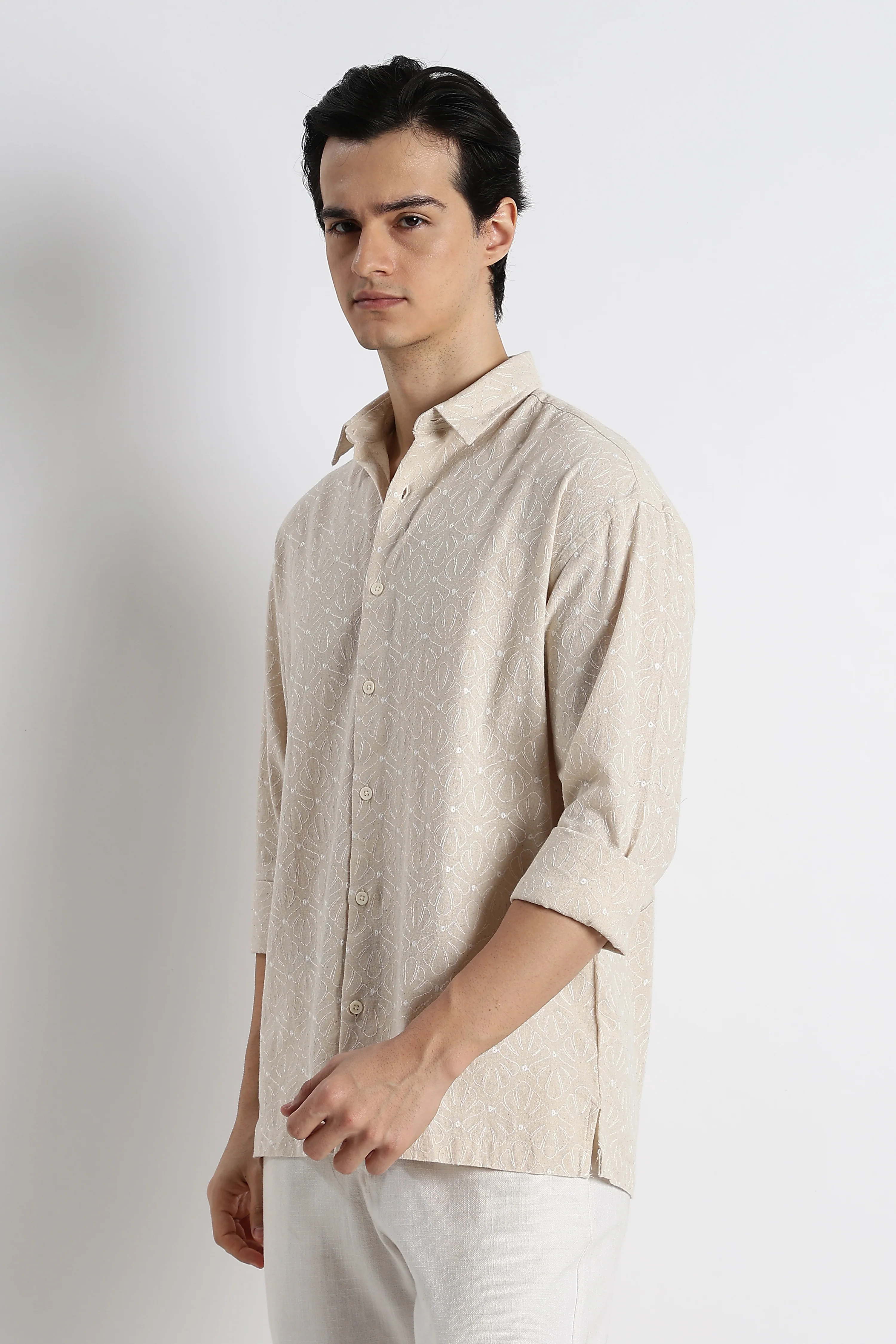 Men Natural Embroidered Cotton Shirt - Image 6