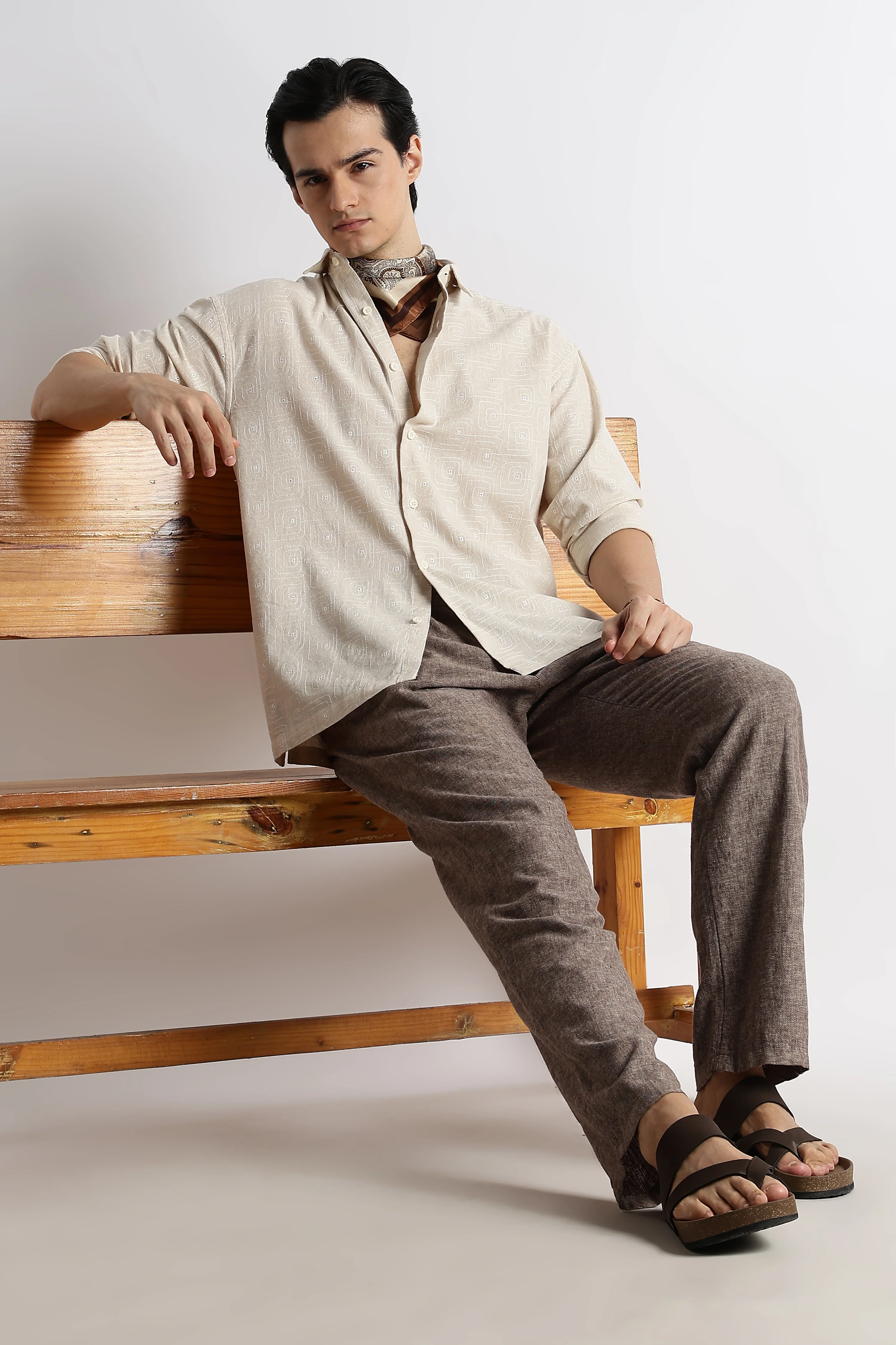 Men Natural Embroidered Cotton Shirt - Image 10
